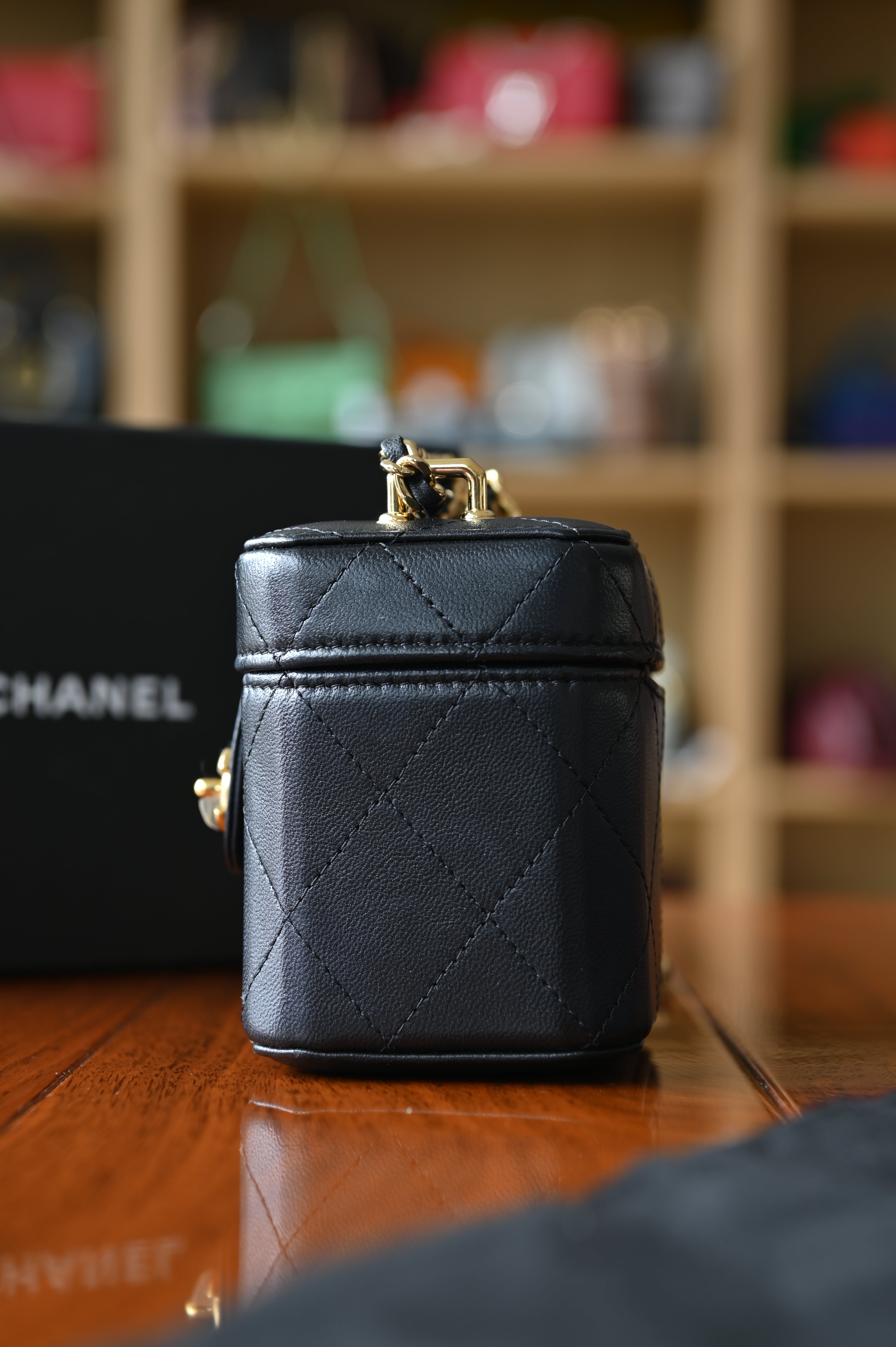 Chanel Black Quilted Mini Case Shoulder Bag side