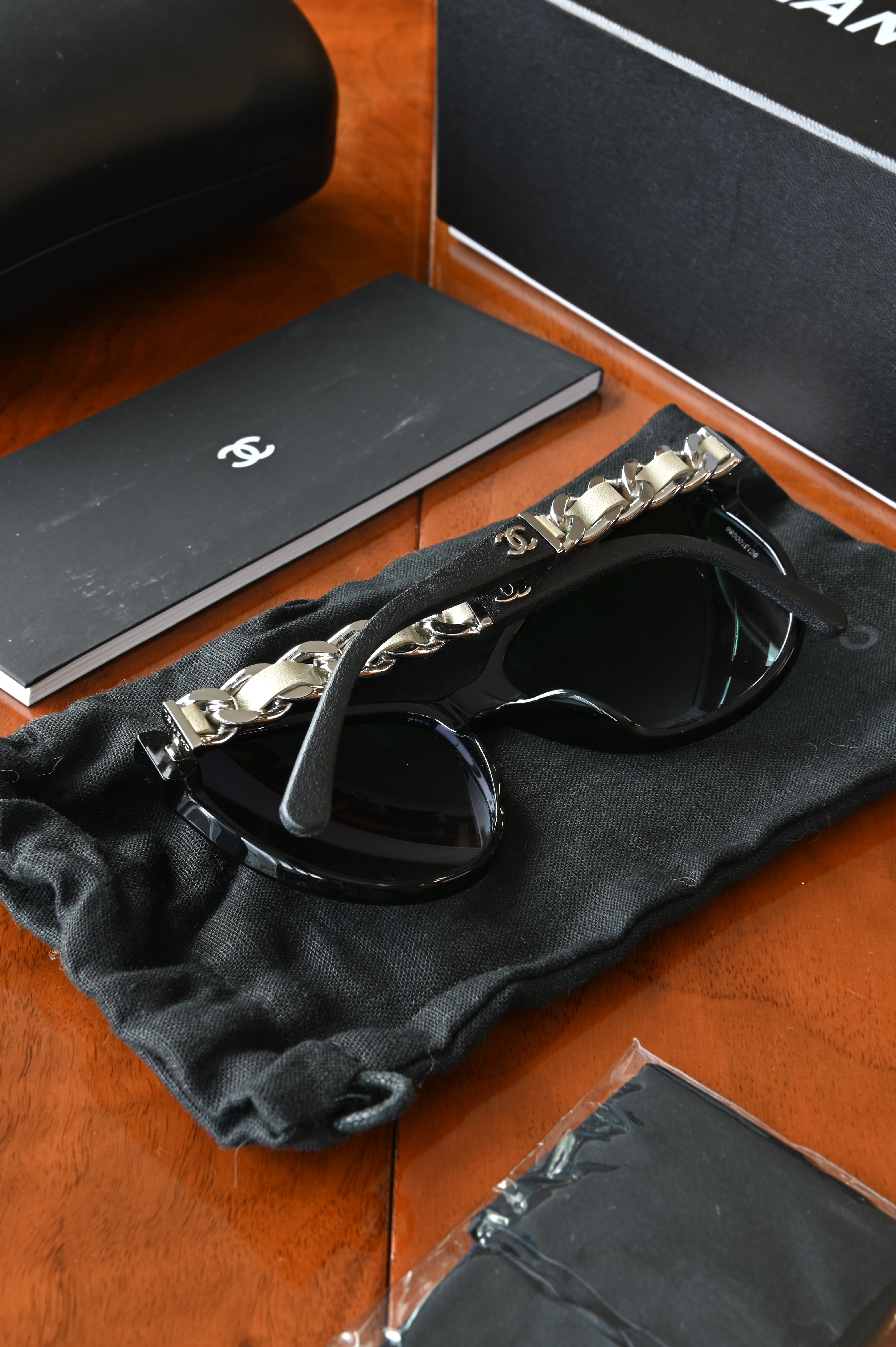 Chanel Black White Silver Sunglasses back