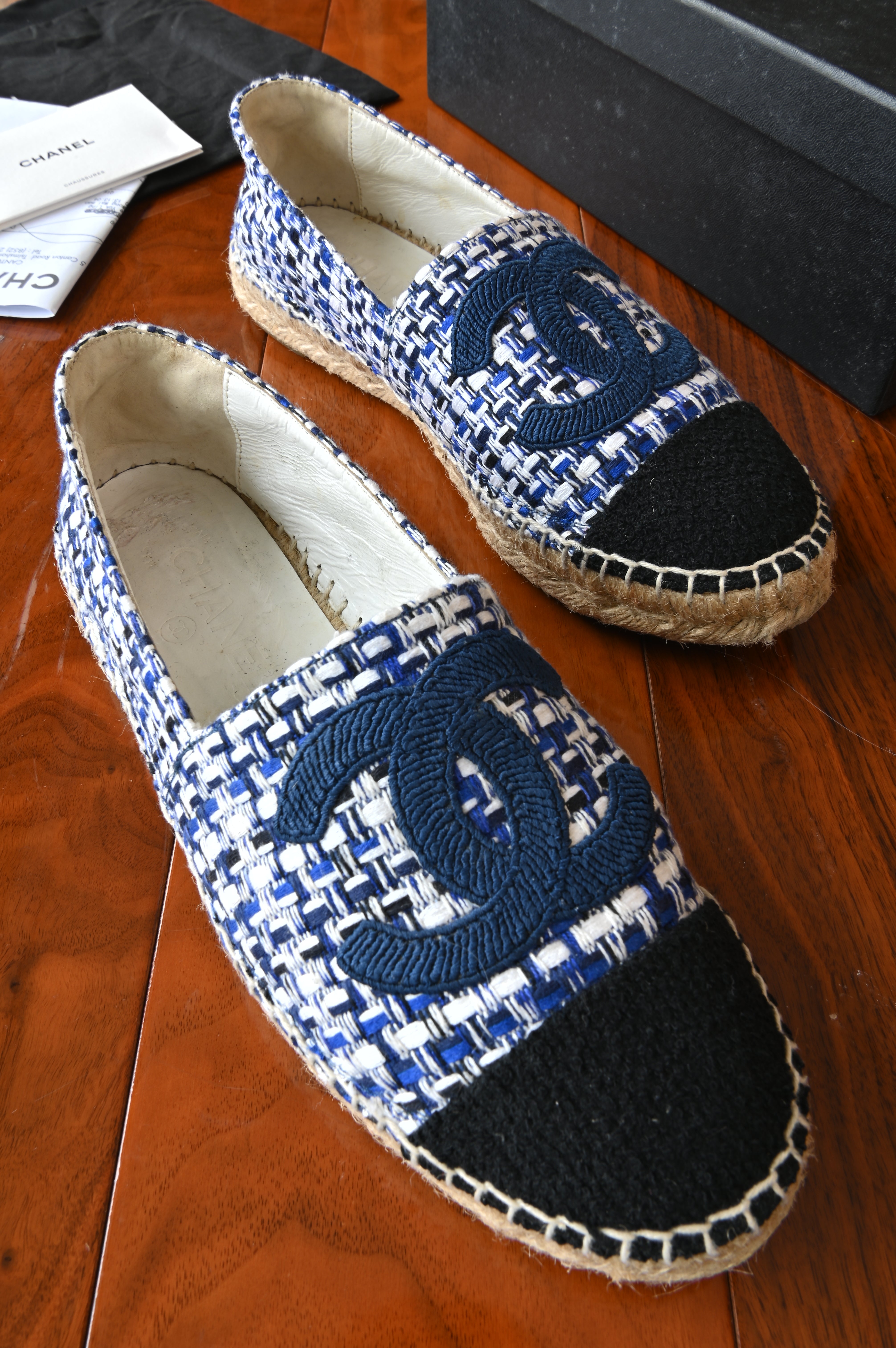Chanel Blue Tweed Espadrilles Loafers