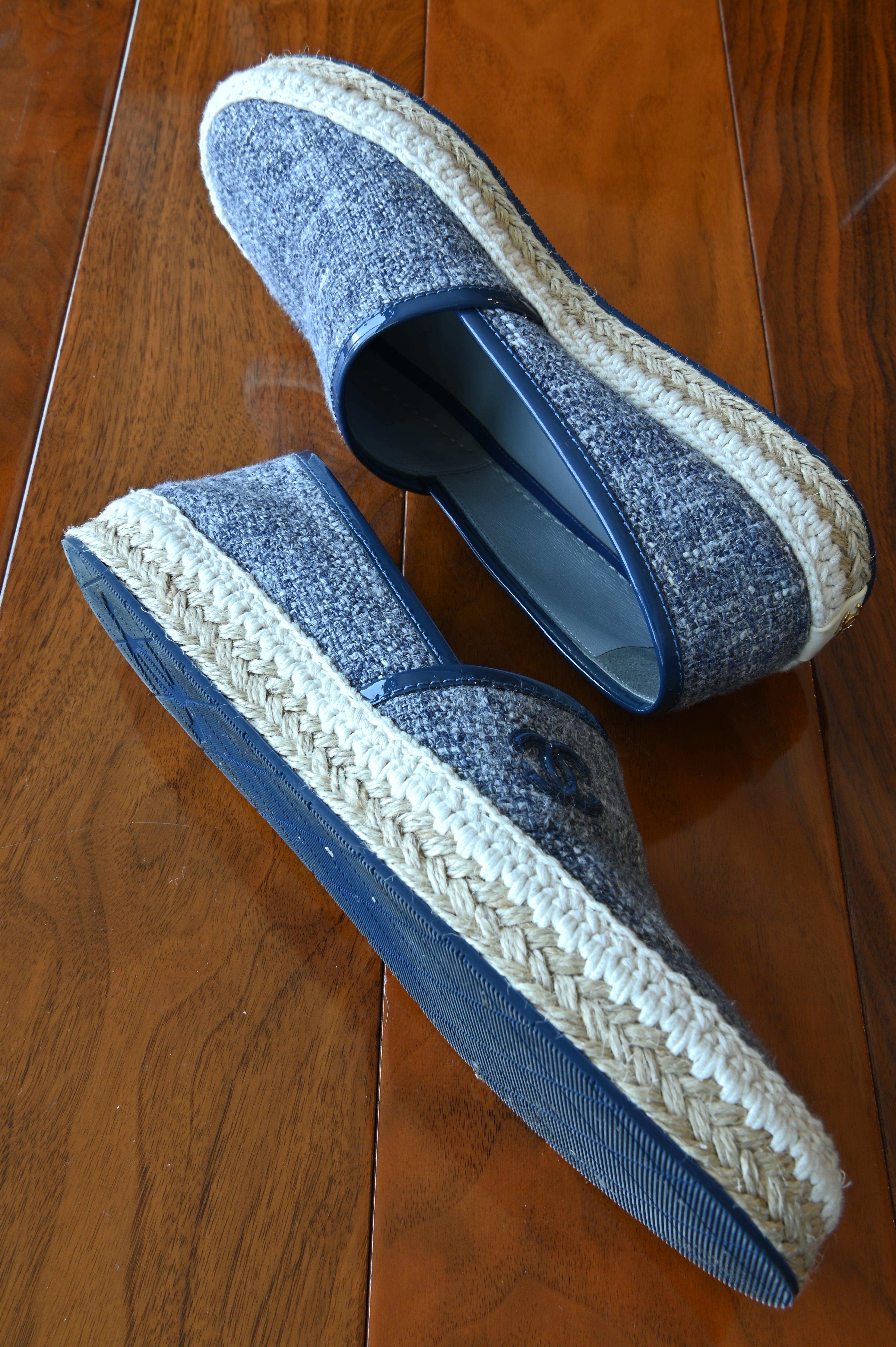 Chanel CC Denim Logo Tweed Espadrilles Loafers side