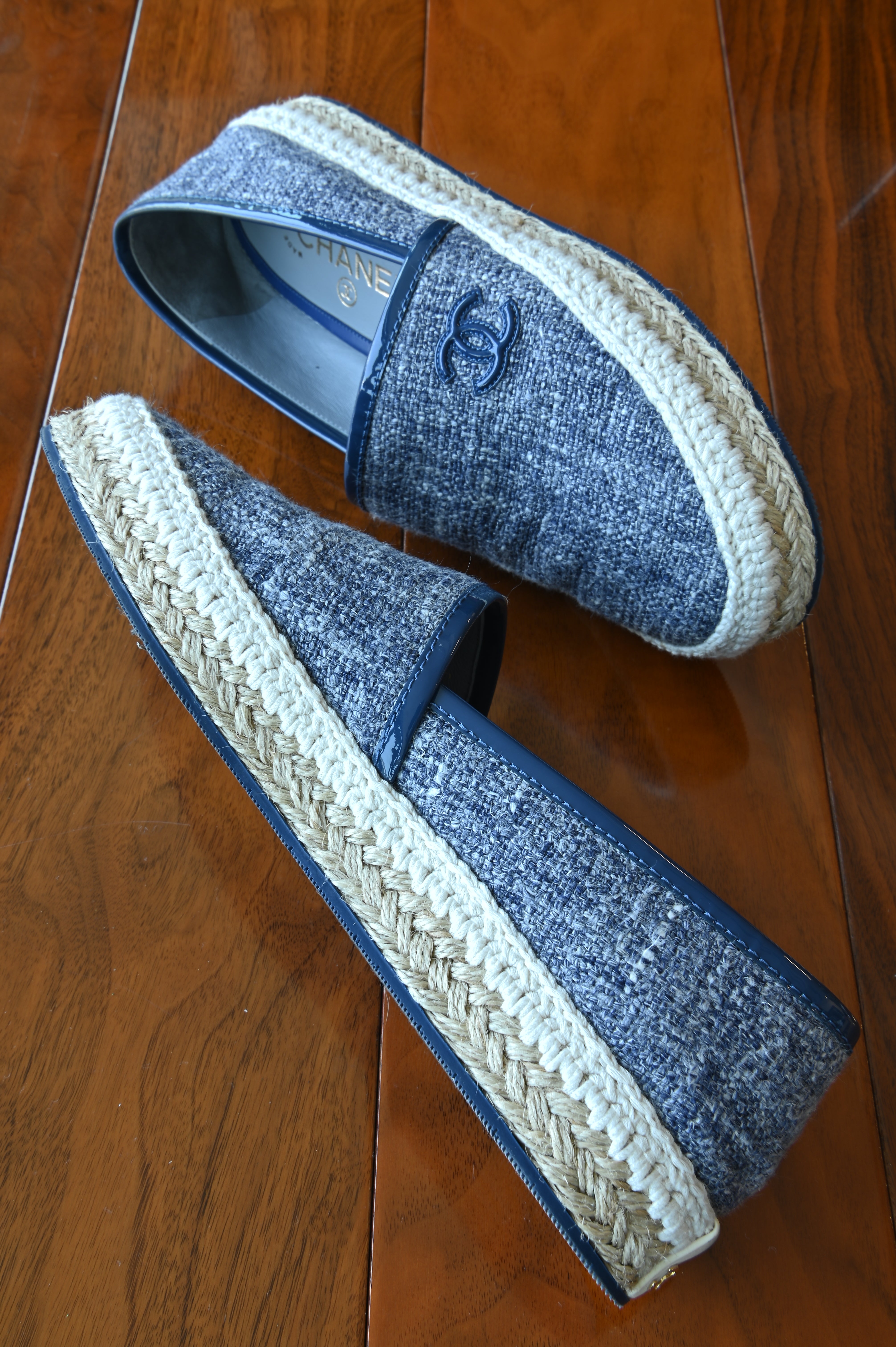Chanel CC Denim Logo Tweed Espadrilles Loafers side two