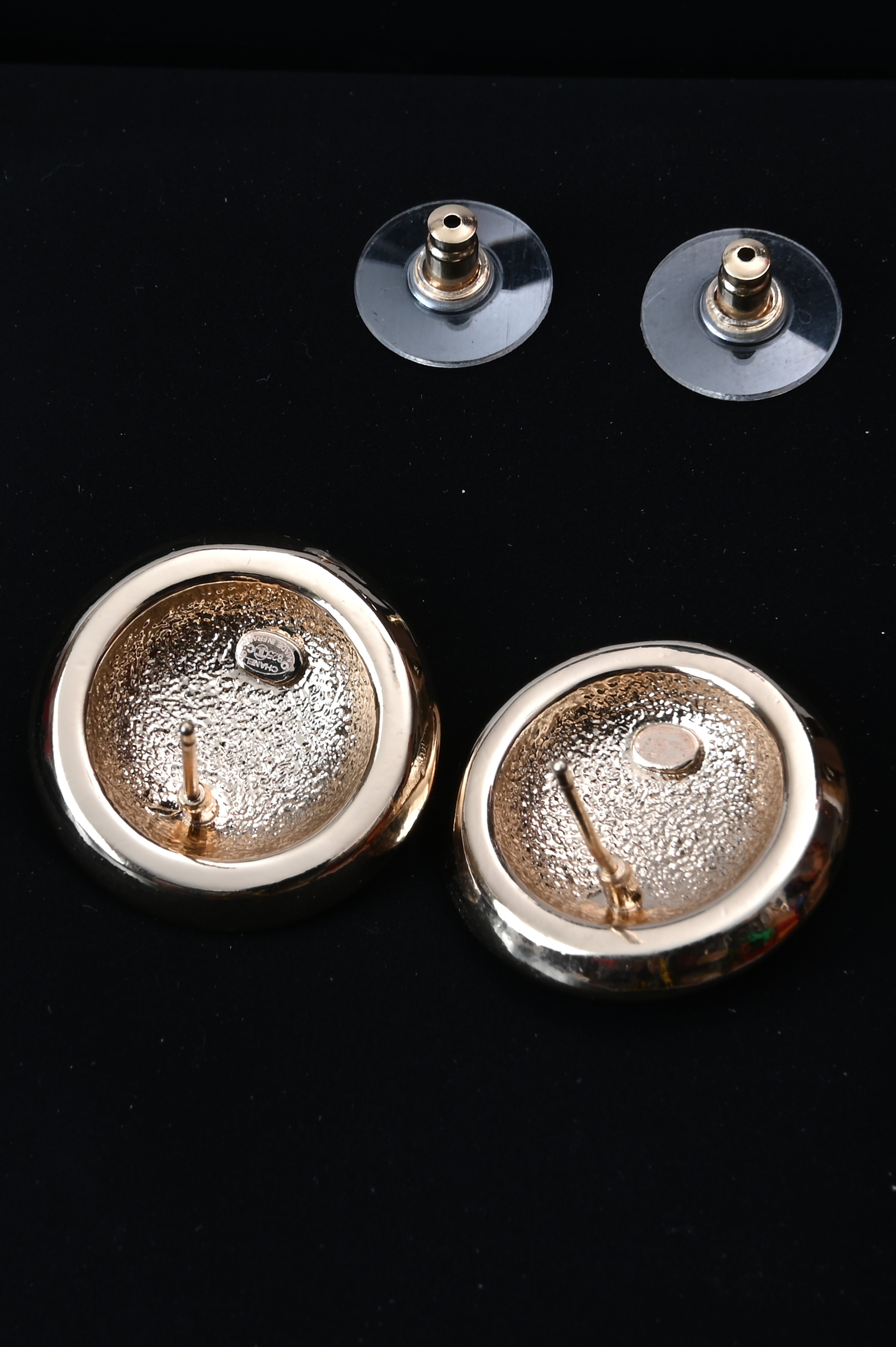 Chanel CC button earrings with crystals B25