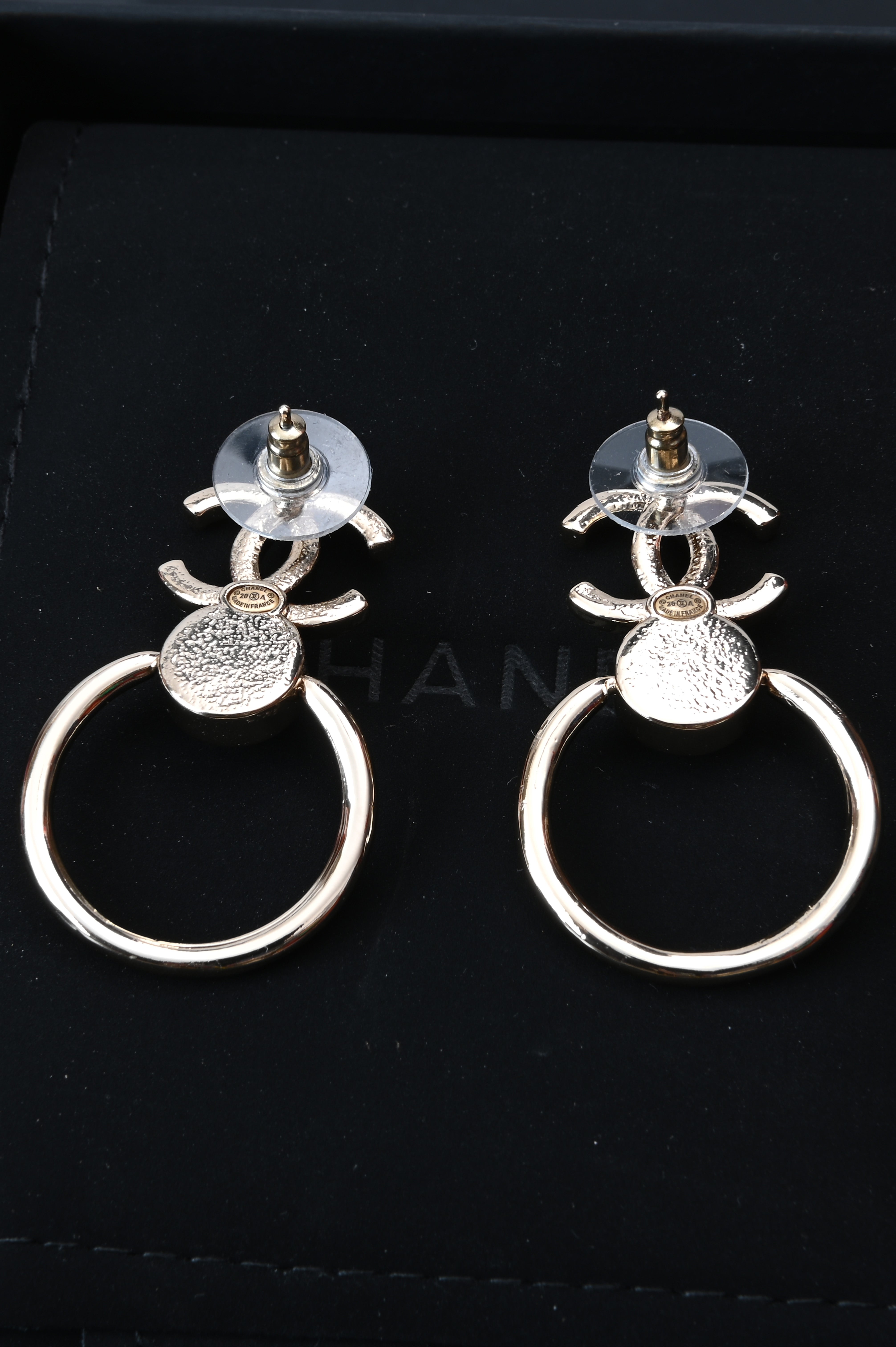 Chanel CC pearl hoop drop earrings