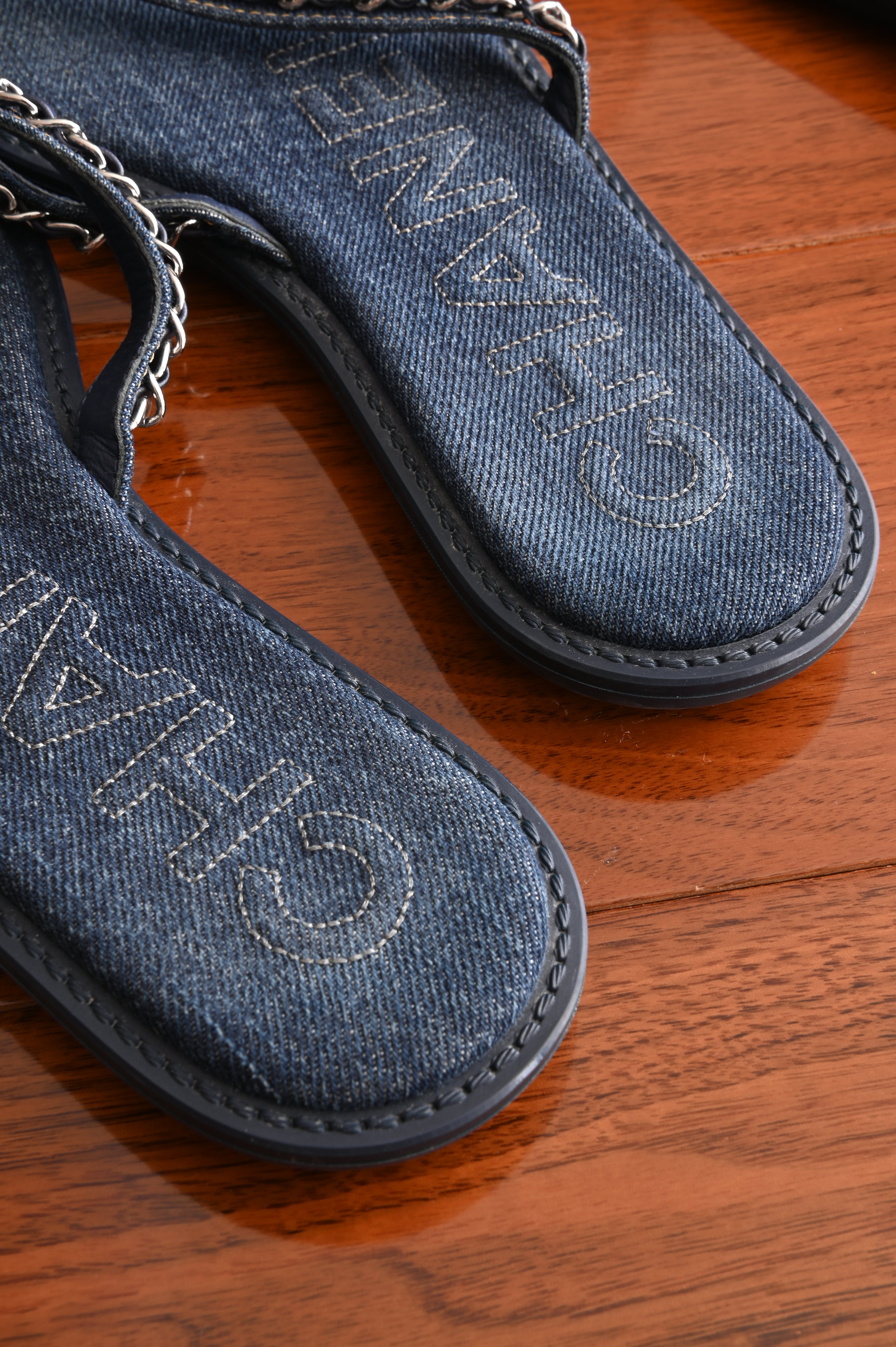 Chanel Chained Denim Sandals back