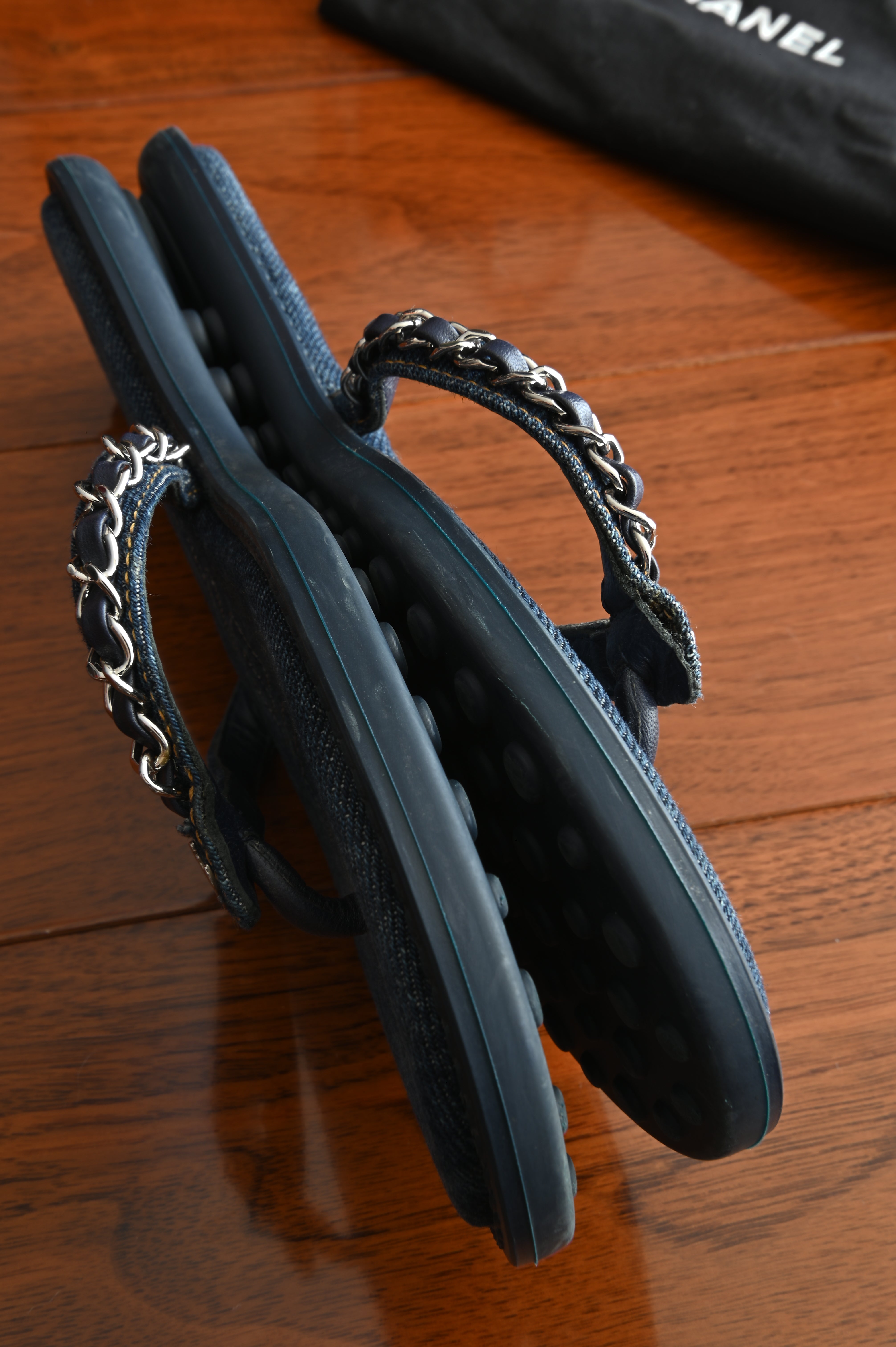 Chanel Chained Denim Sandals side two