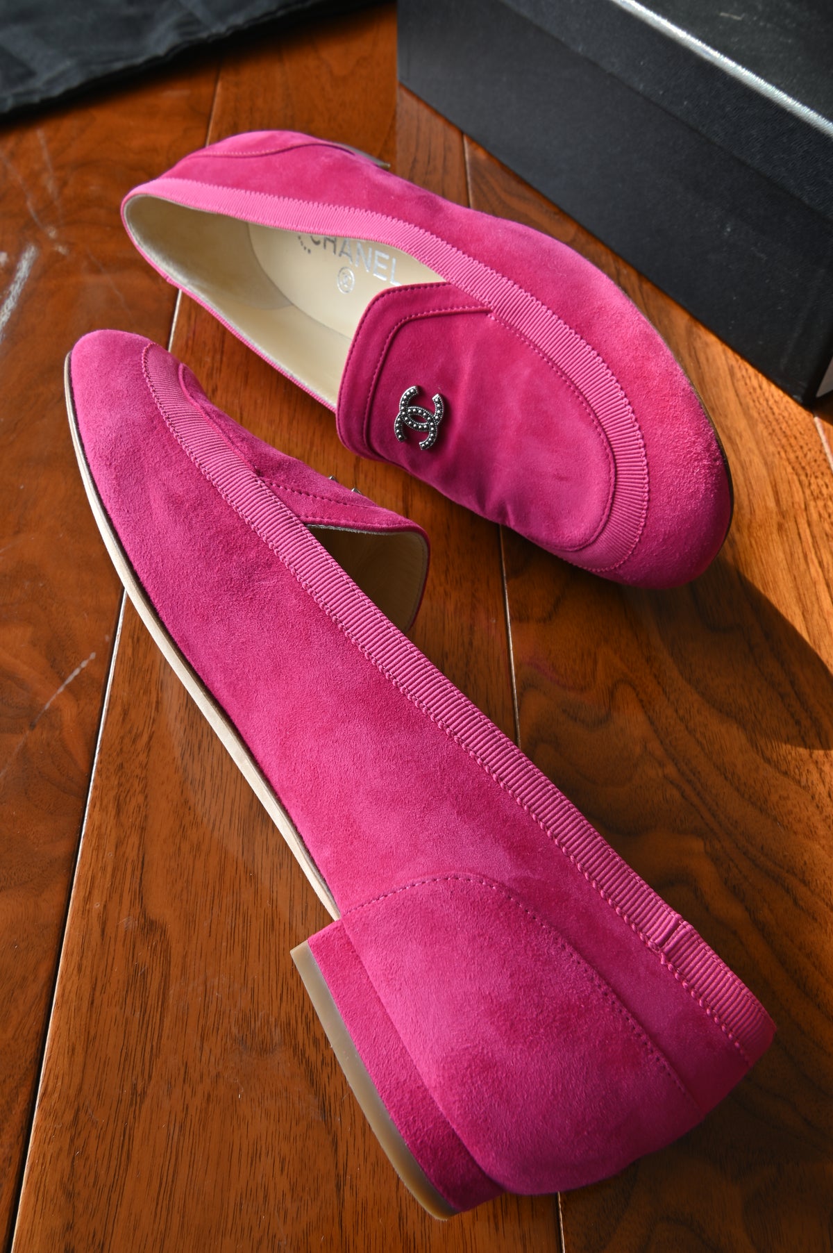 Chanel Hot Pink Suede Loafers side two