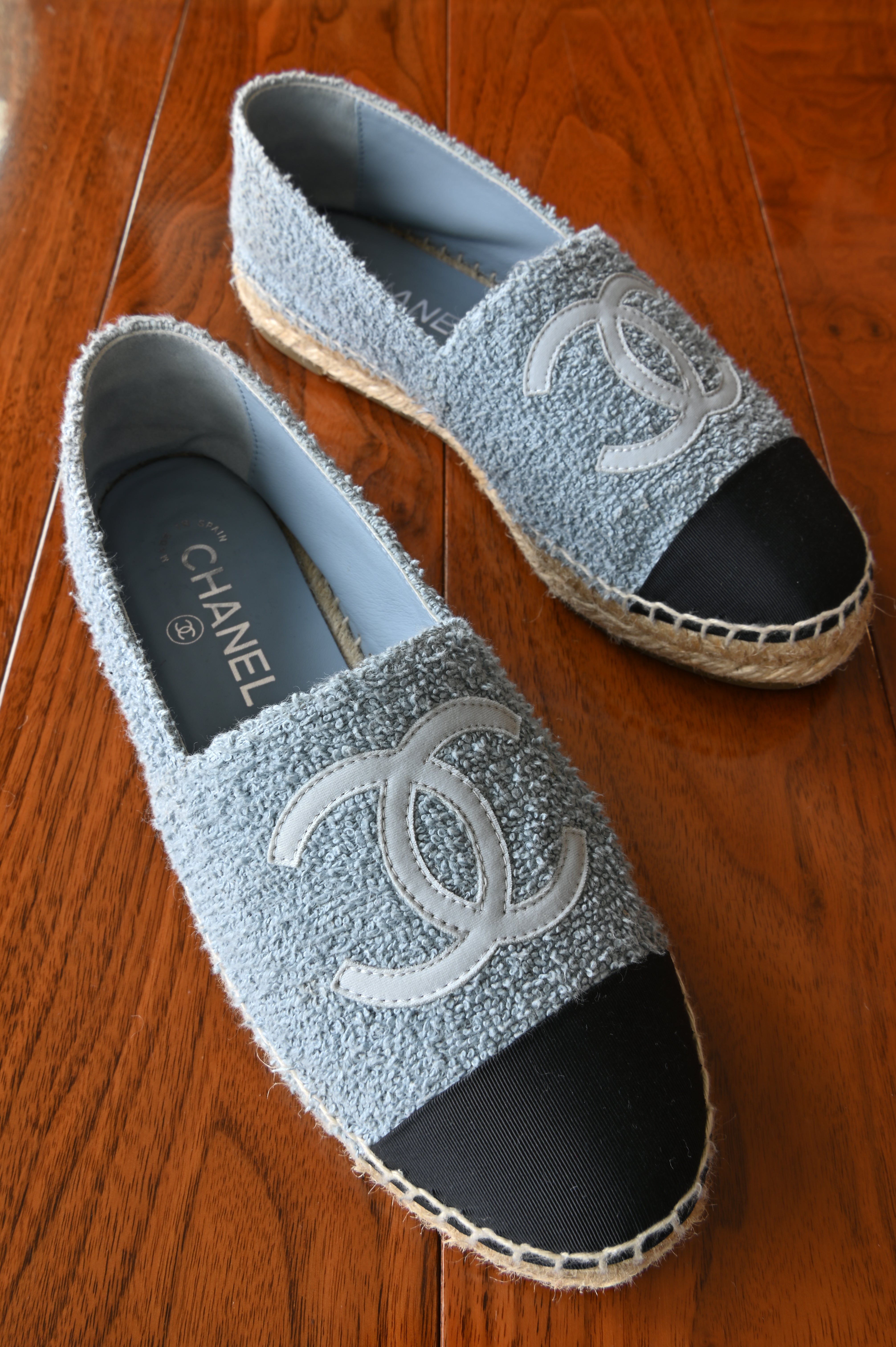 Chanel Light Blue Wool Tweed Espadrilles Loafers