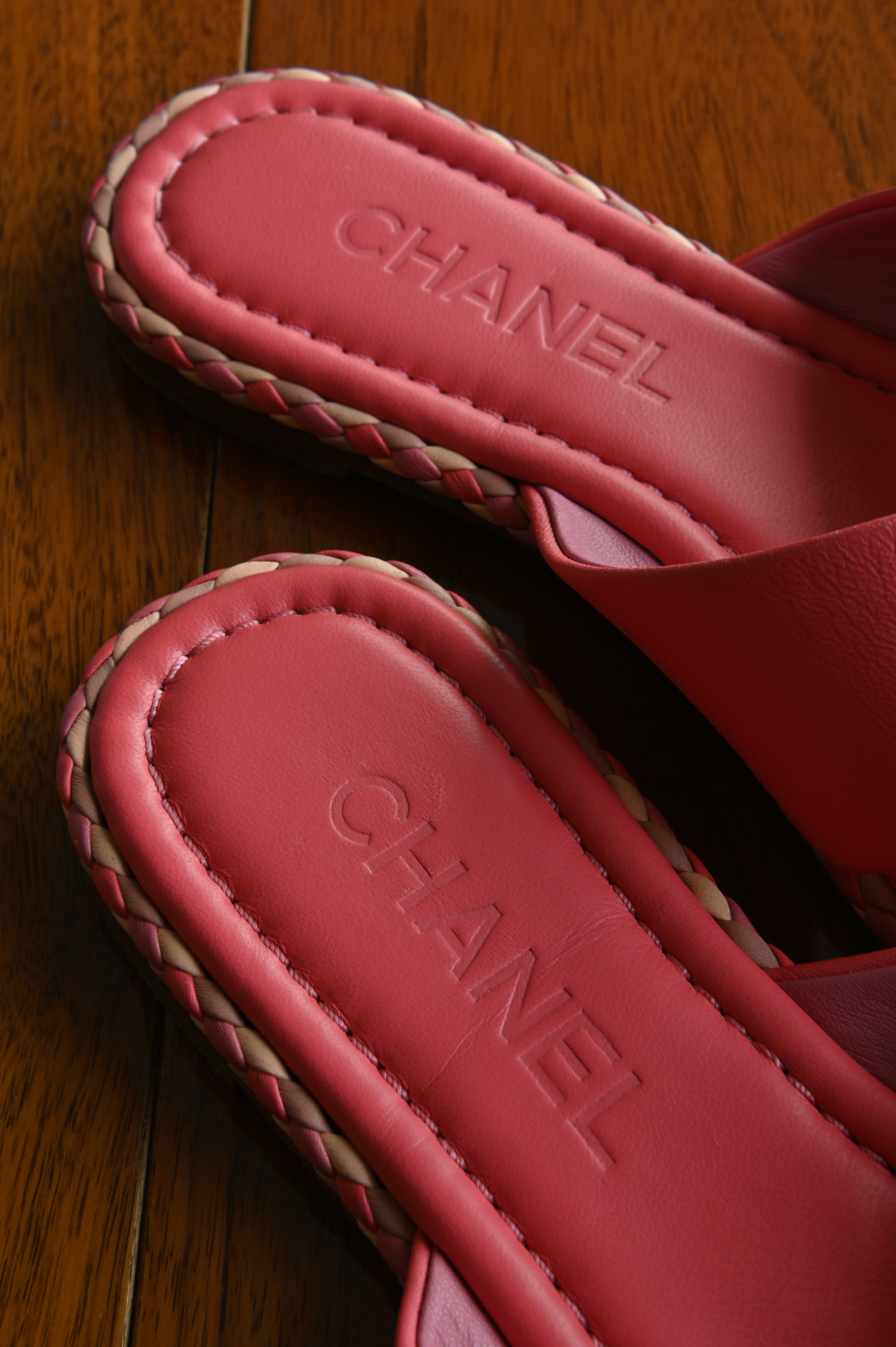 Chanel Pink Criss-Cross Sandal Flats logo