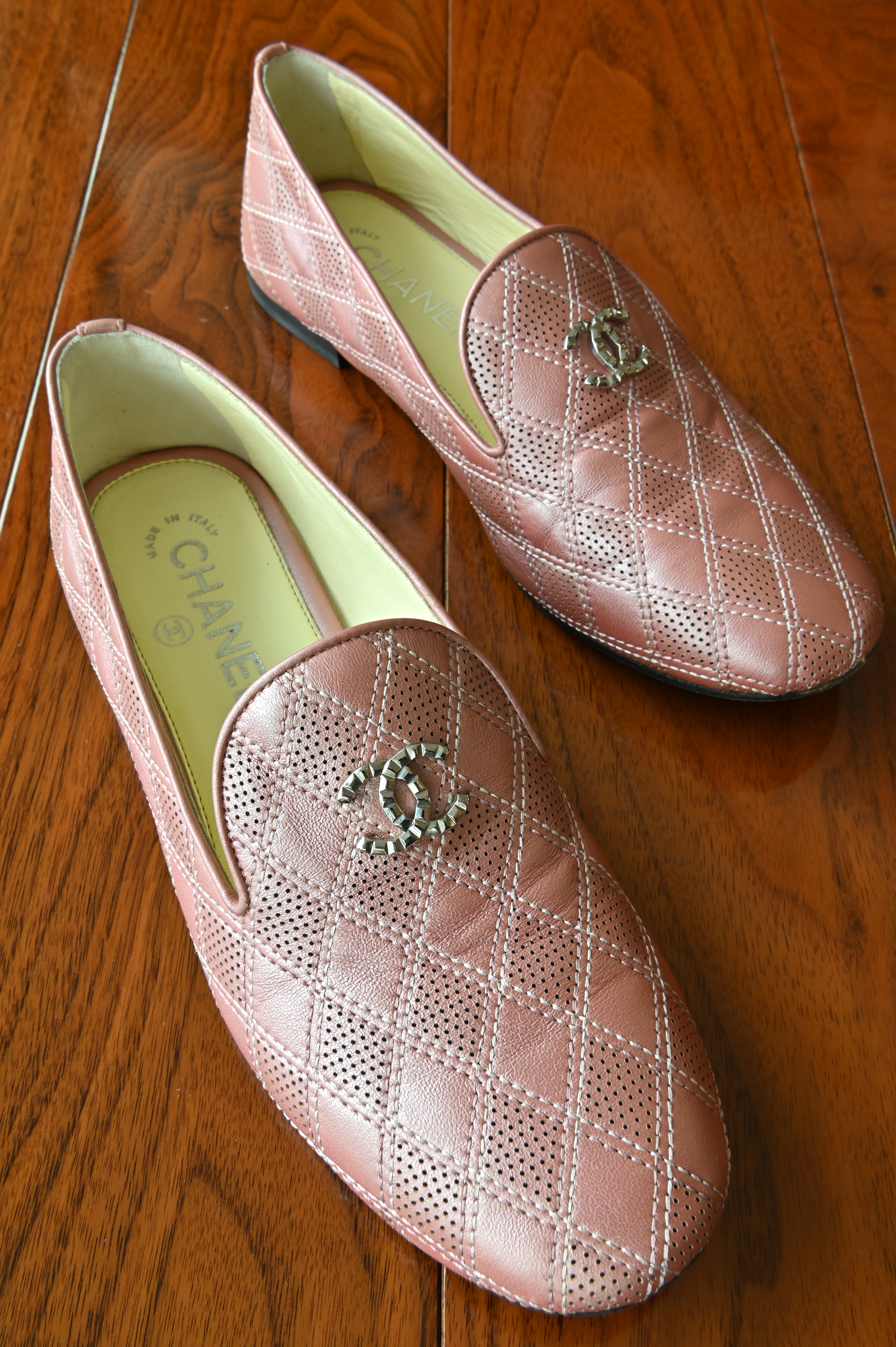 Chanel Pink Quilted Leather Loafers in Silver Hardware