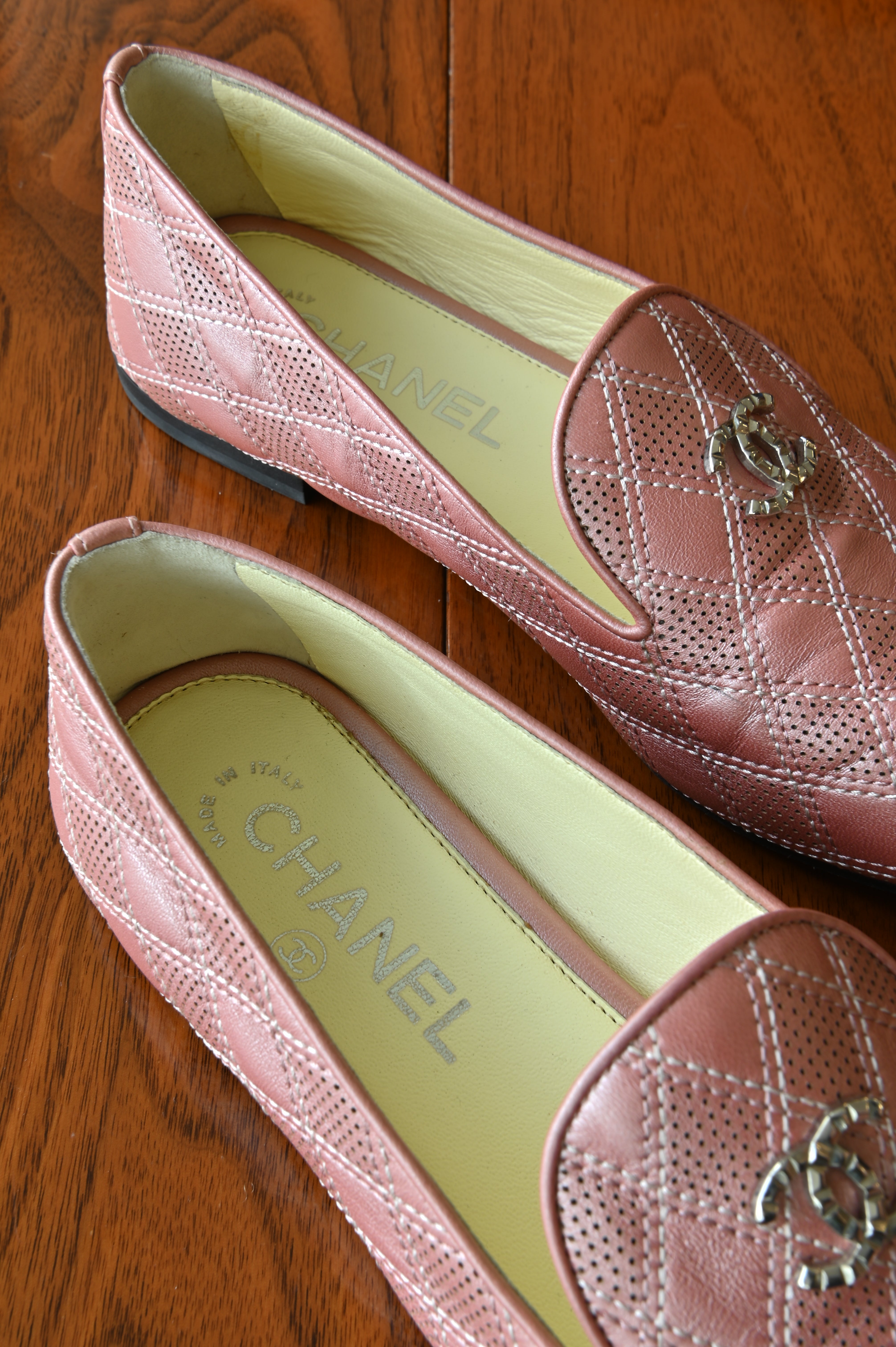 Chanel Pink Quilted Leather Loafers in Silver Hardware back