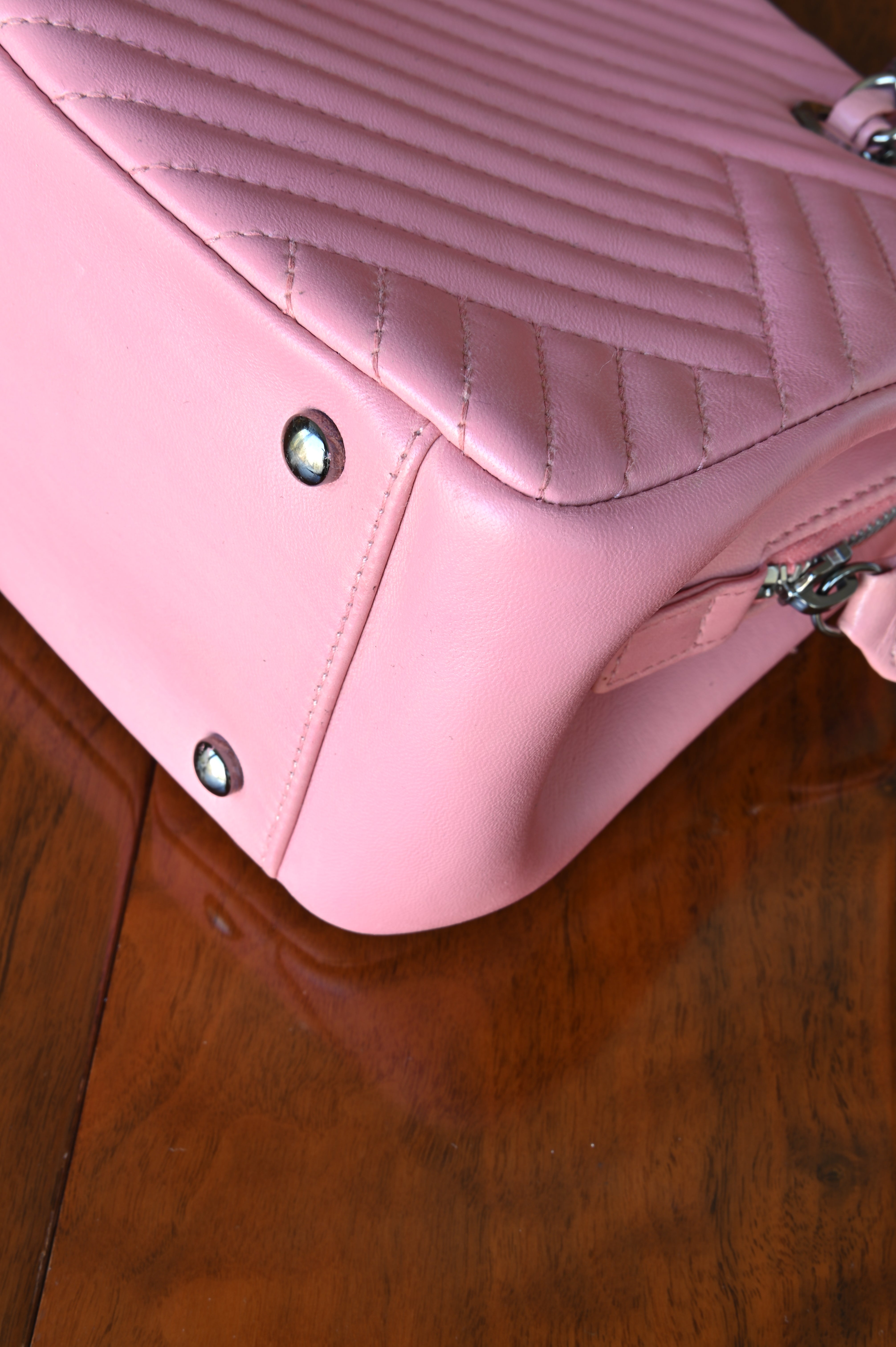 Chanel Pink Quilted Shoulder Bag angle two