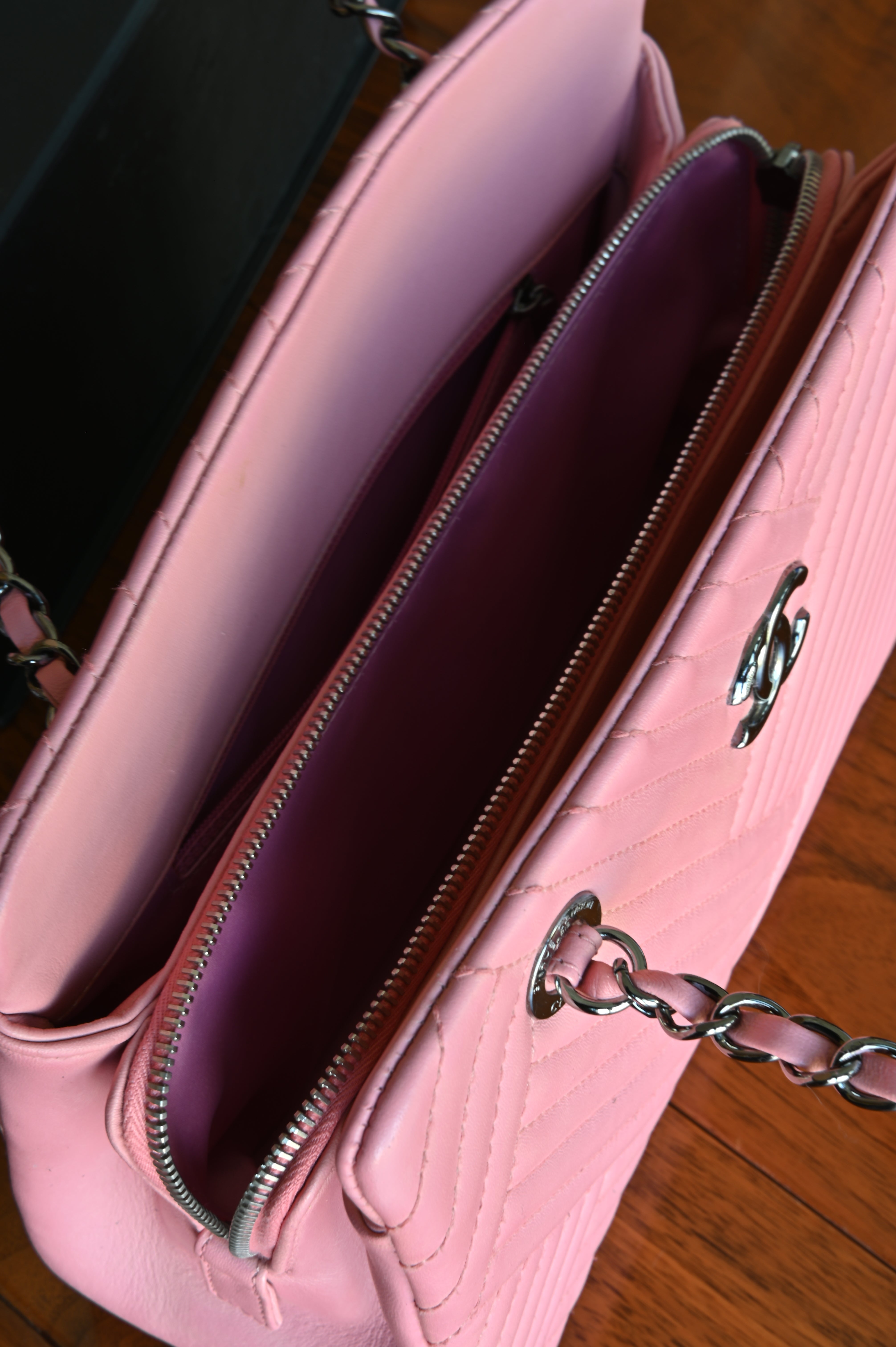 Chanel Pink Quilted Shoulder Bag inside