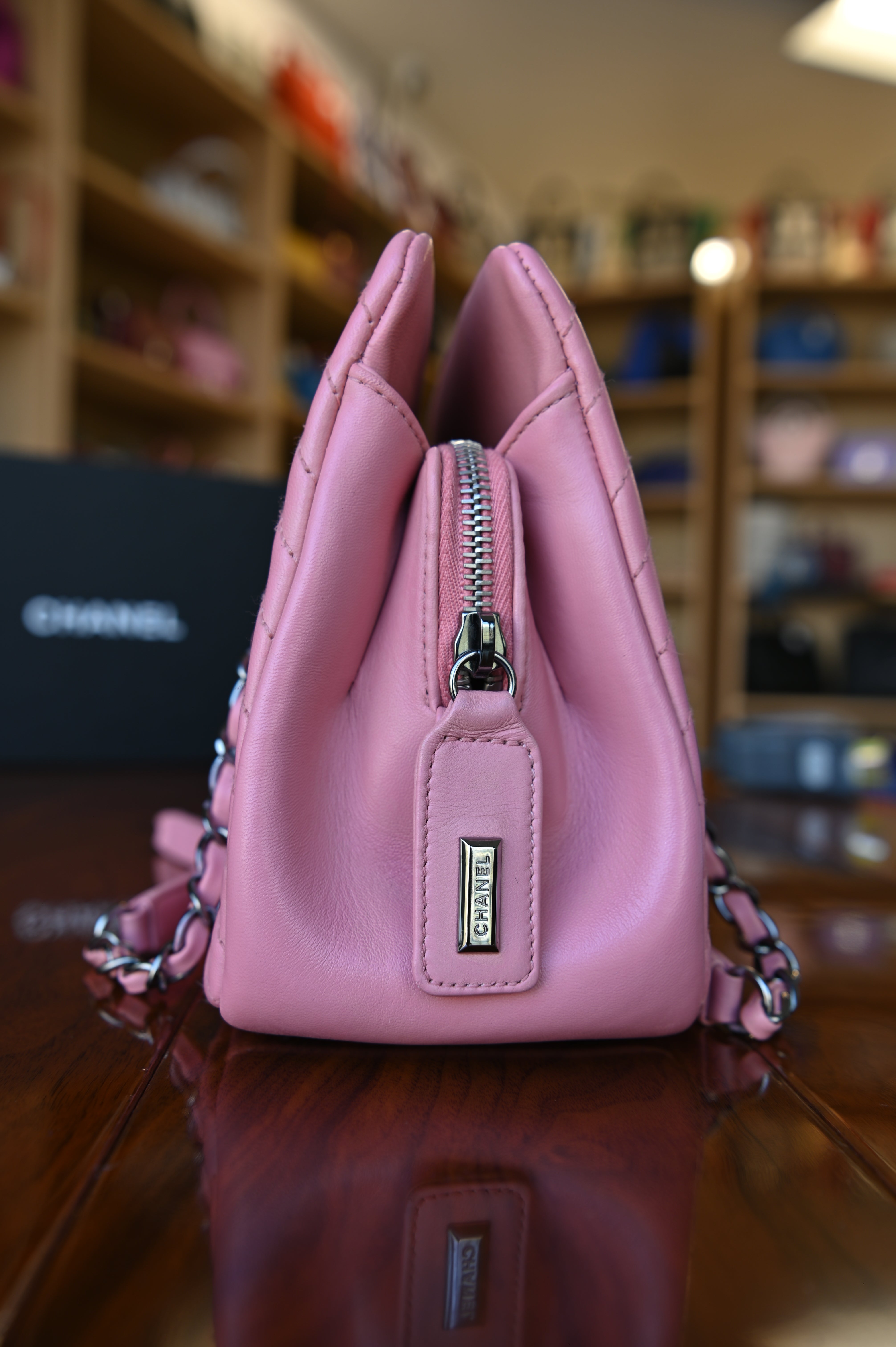 Chanel Pink Quilted Shoulder Bag right