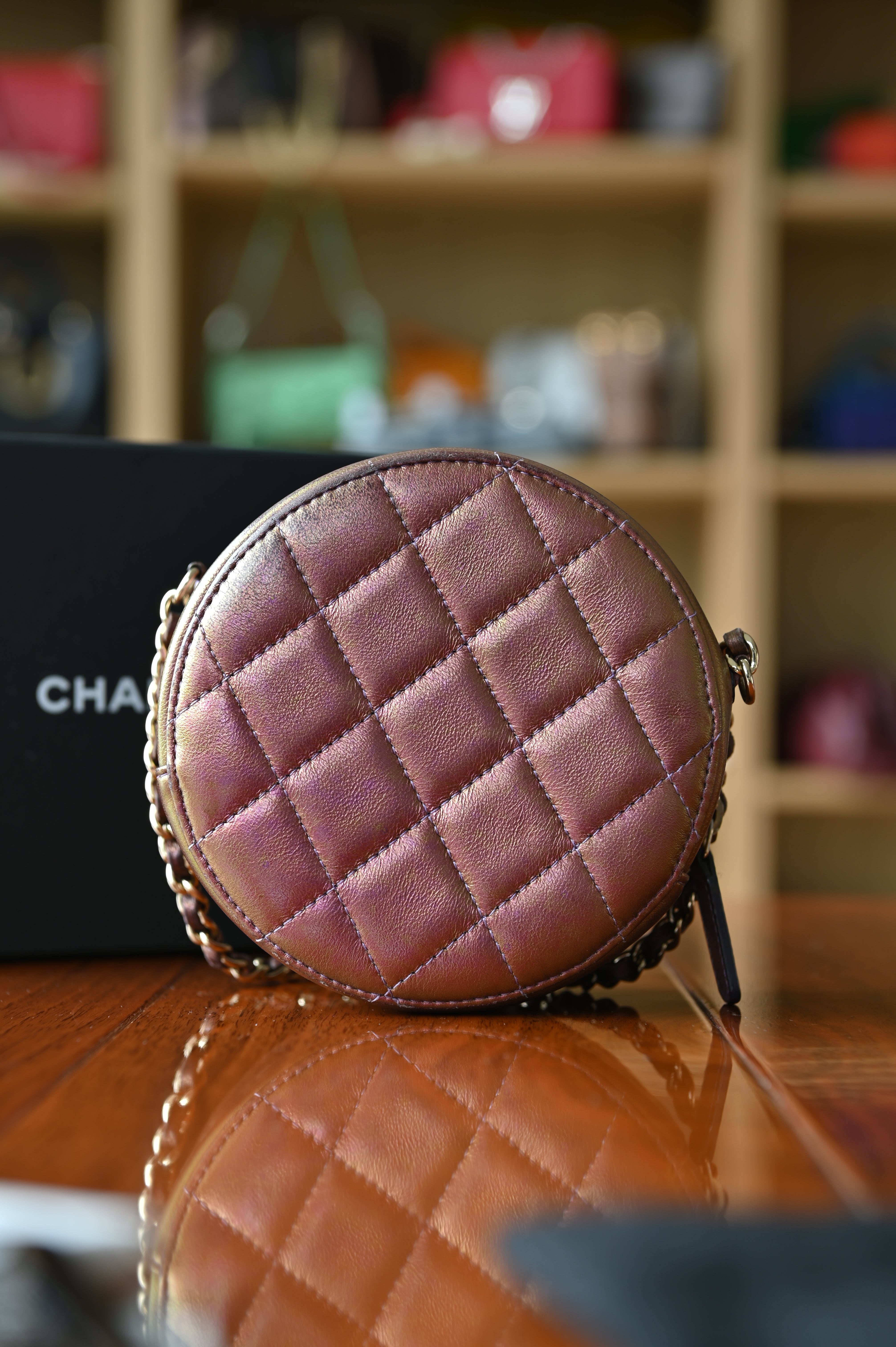 Chanel Purple Quilted Iridescent Round Sling Bag back