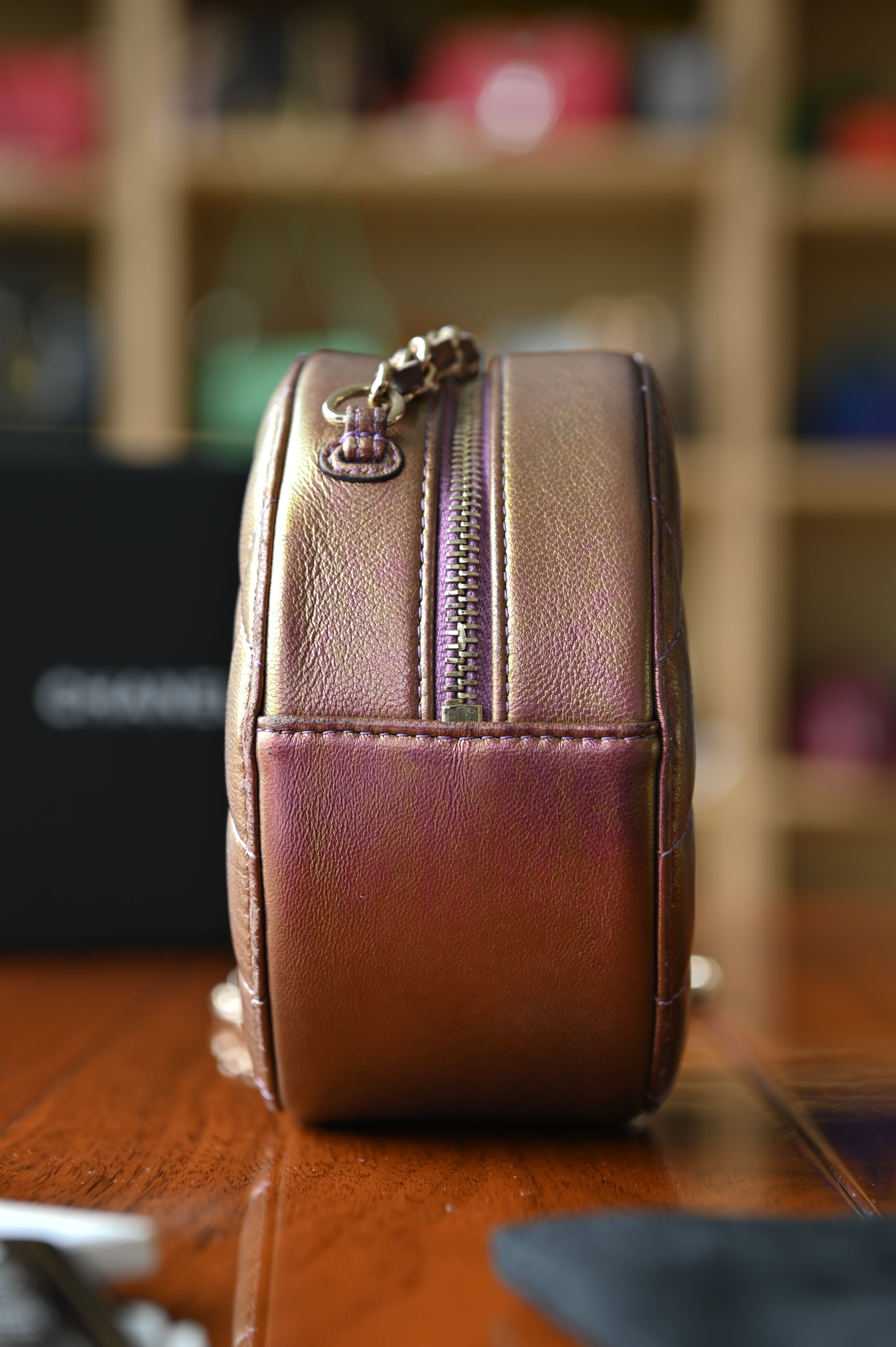 Chanel Purple Quilted Iridescent Round Sling Bag side