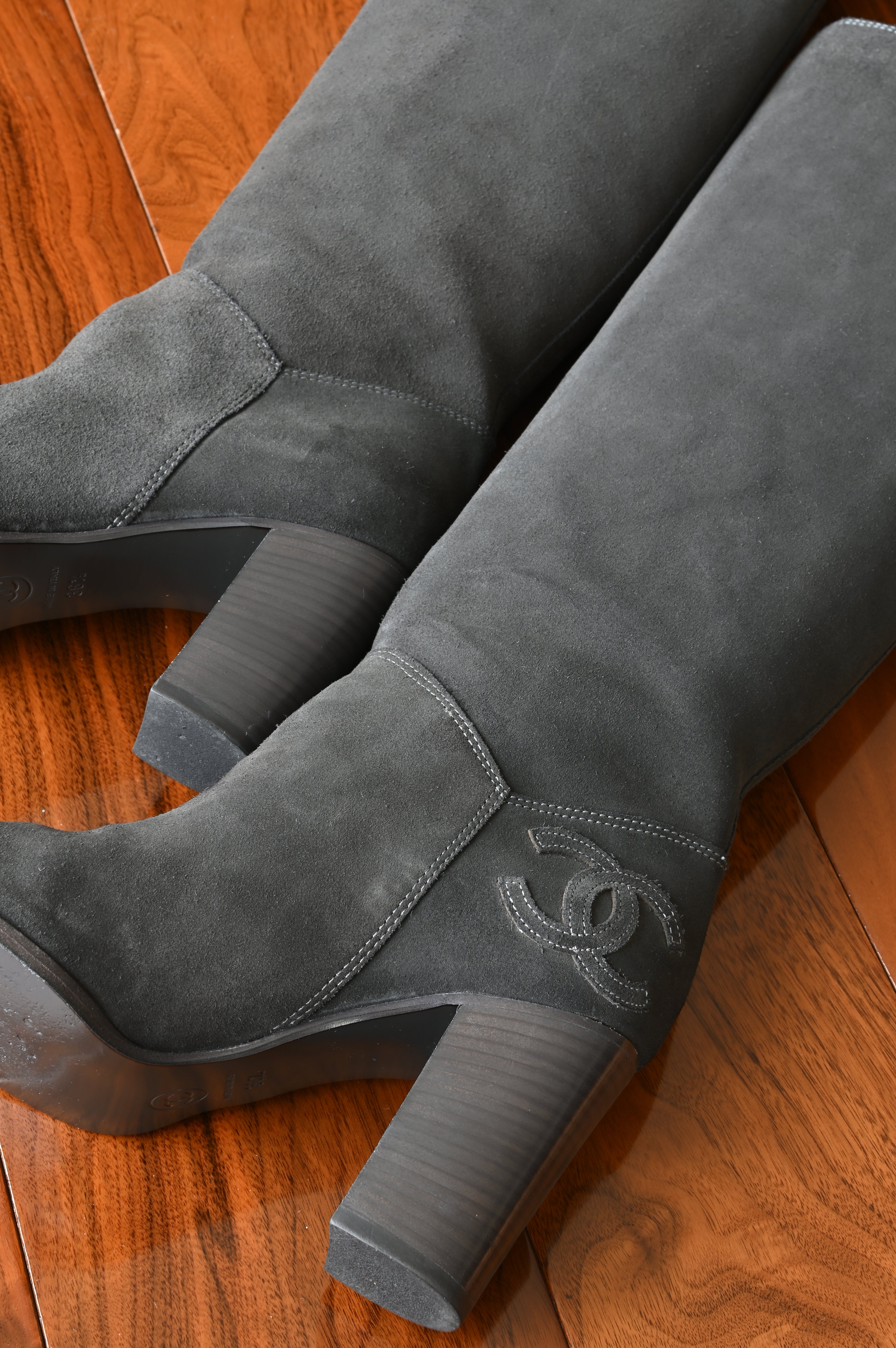 Chanel Suede Long Boots High Heel logo