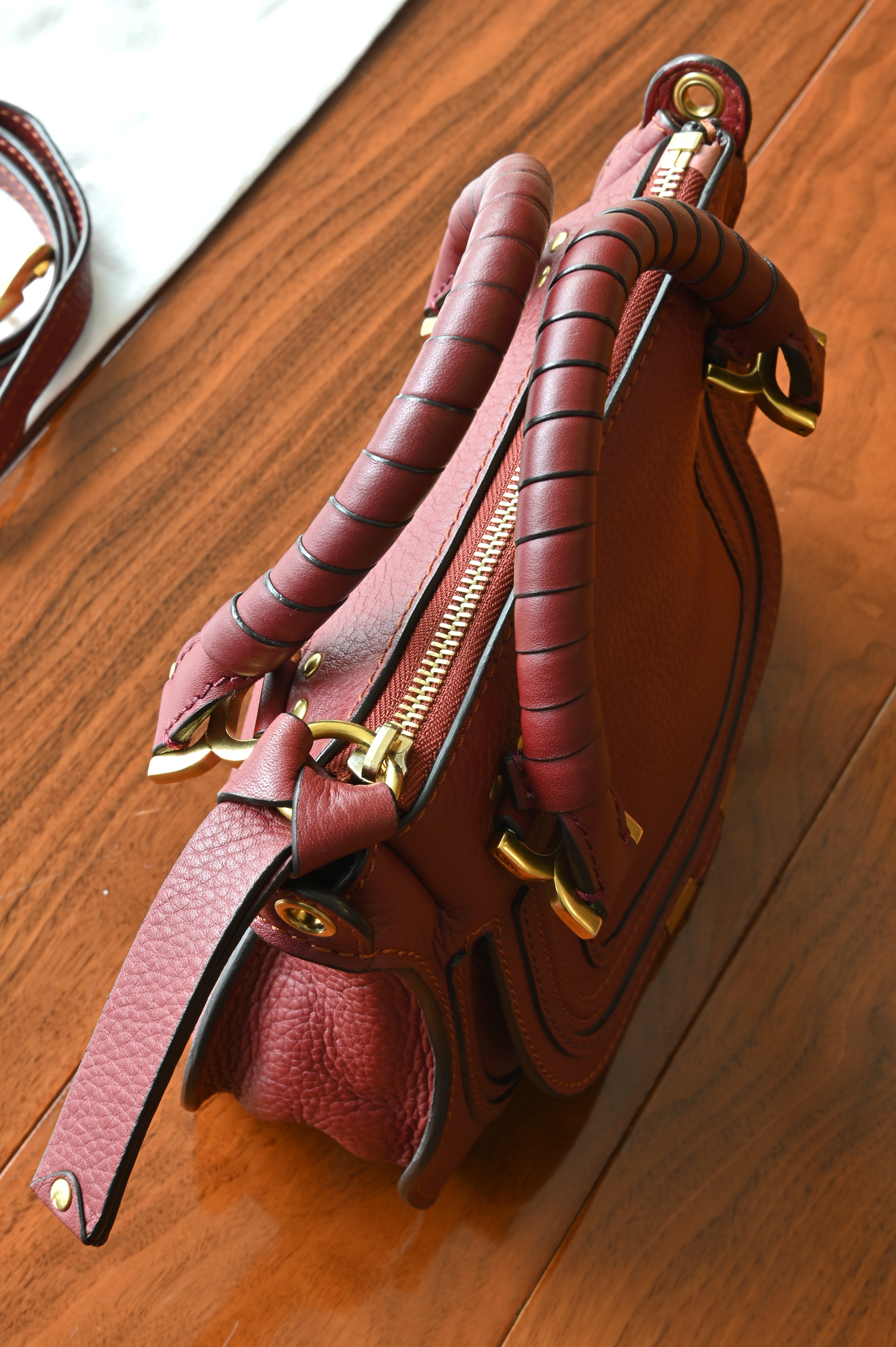 Chloé Marcie Burgundy Shoulder Bag handle