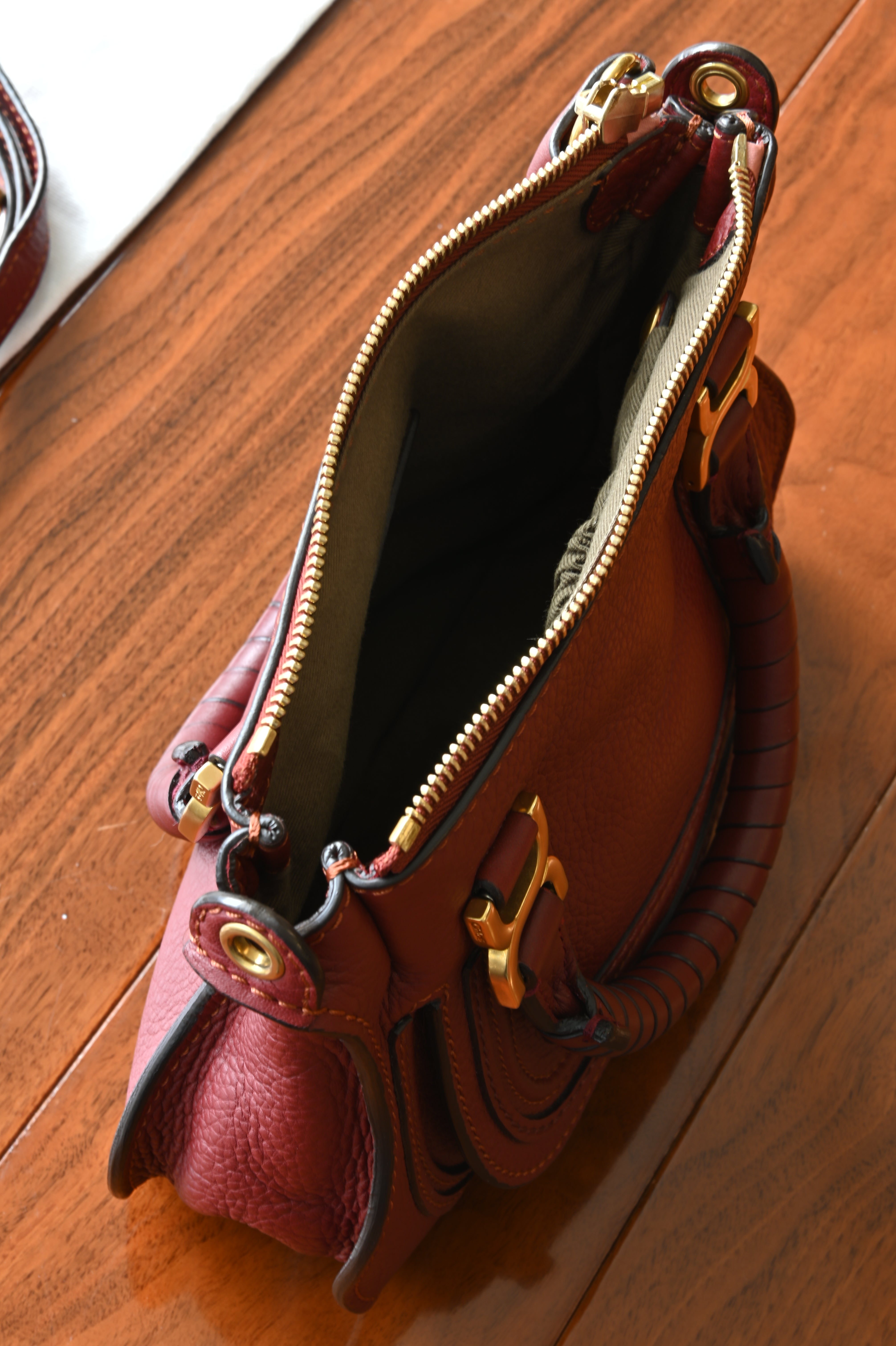 Chloé Marcie Burgundy Shoulder Bag open
