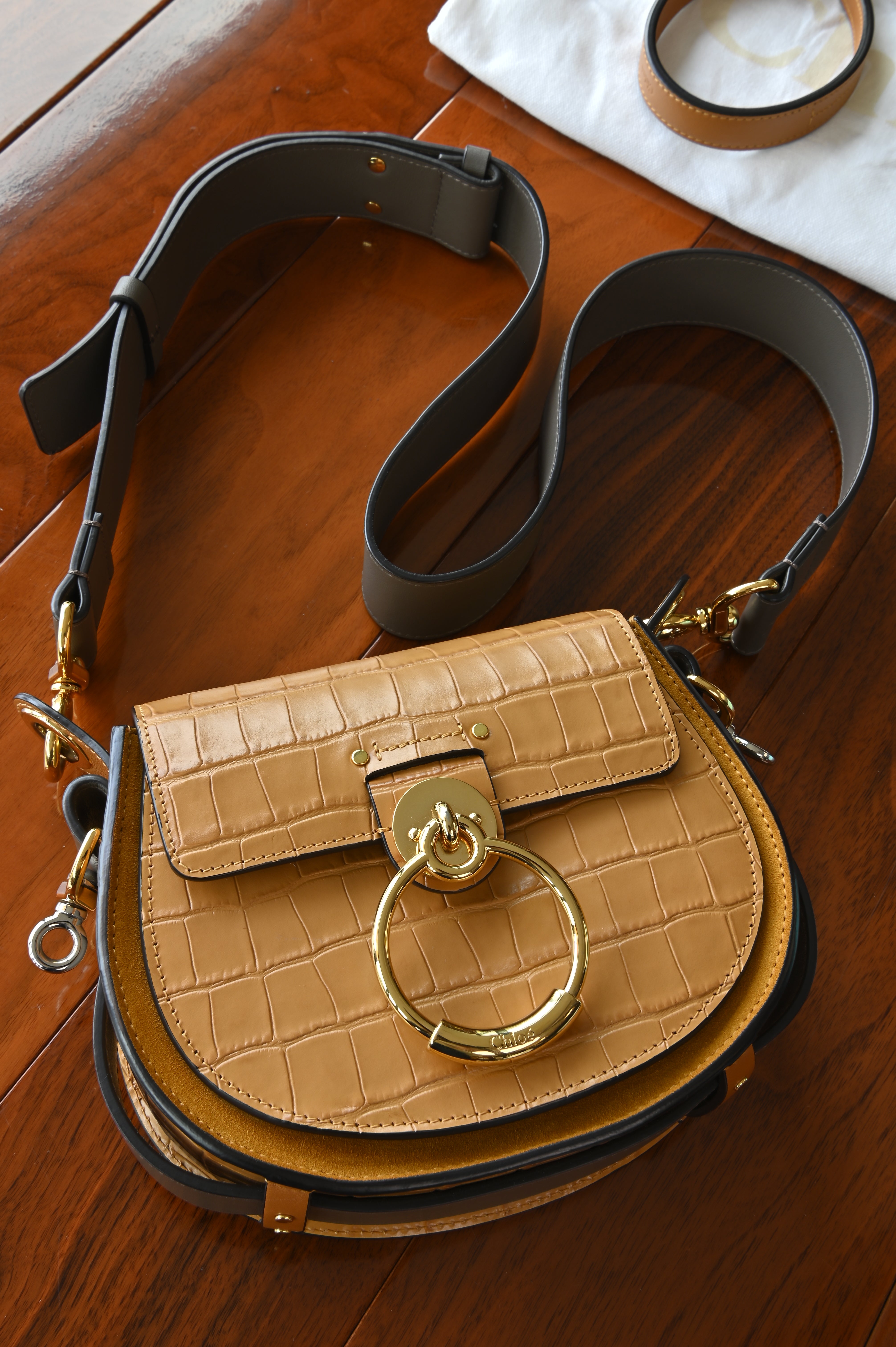 Chloé Small Tan Crocodile-Embossed Calf Shoulder Bag