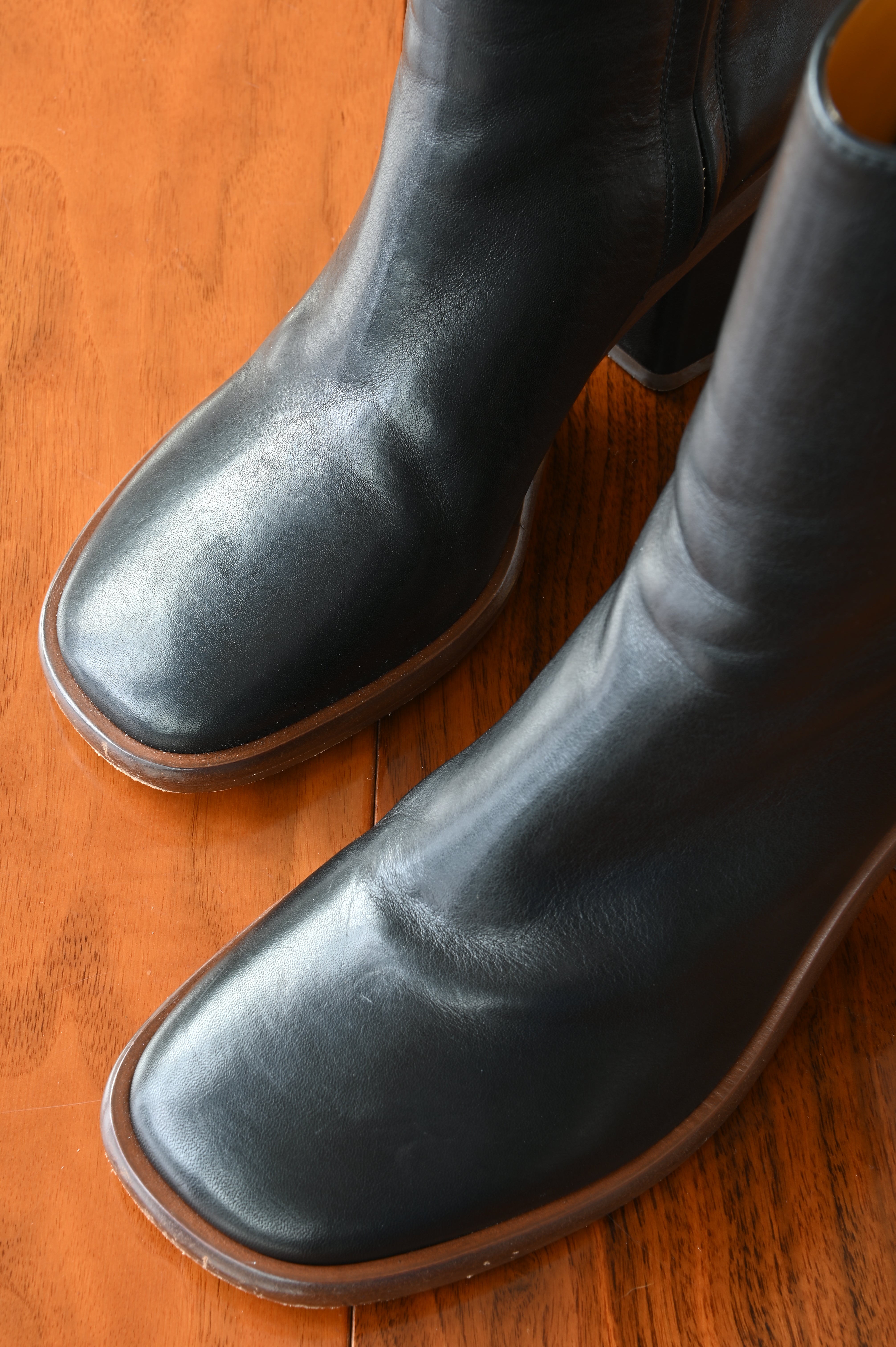 Chloe Black Leather Block Ankle Boots front