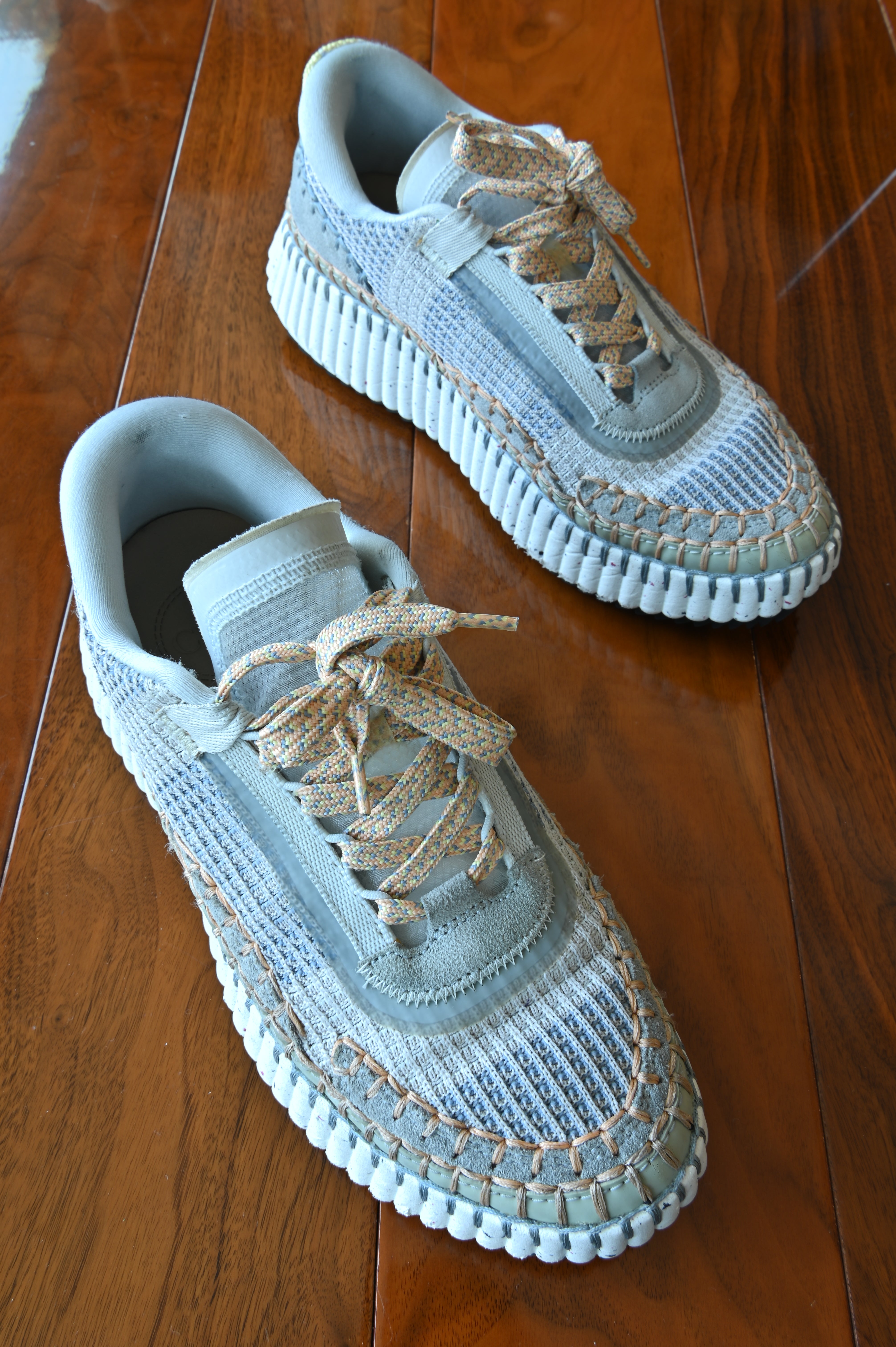 Chloe Light Blue & Orange Woven Sneakers