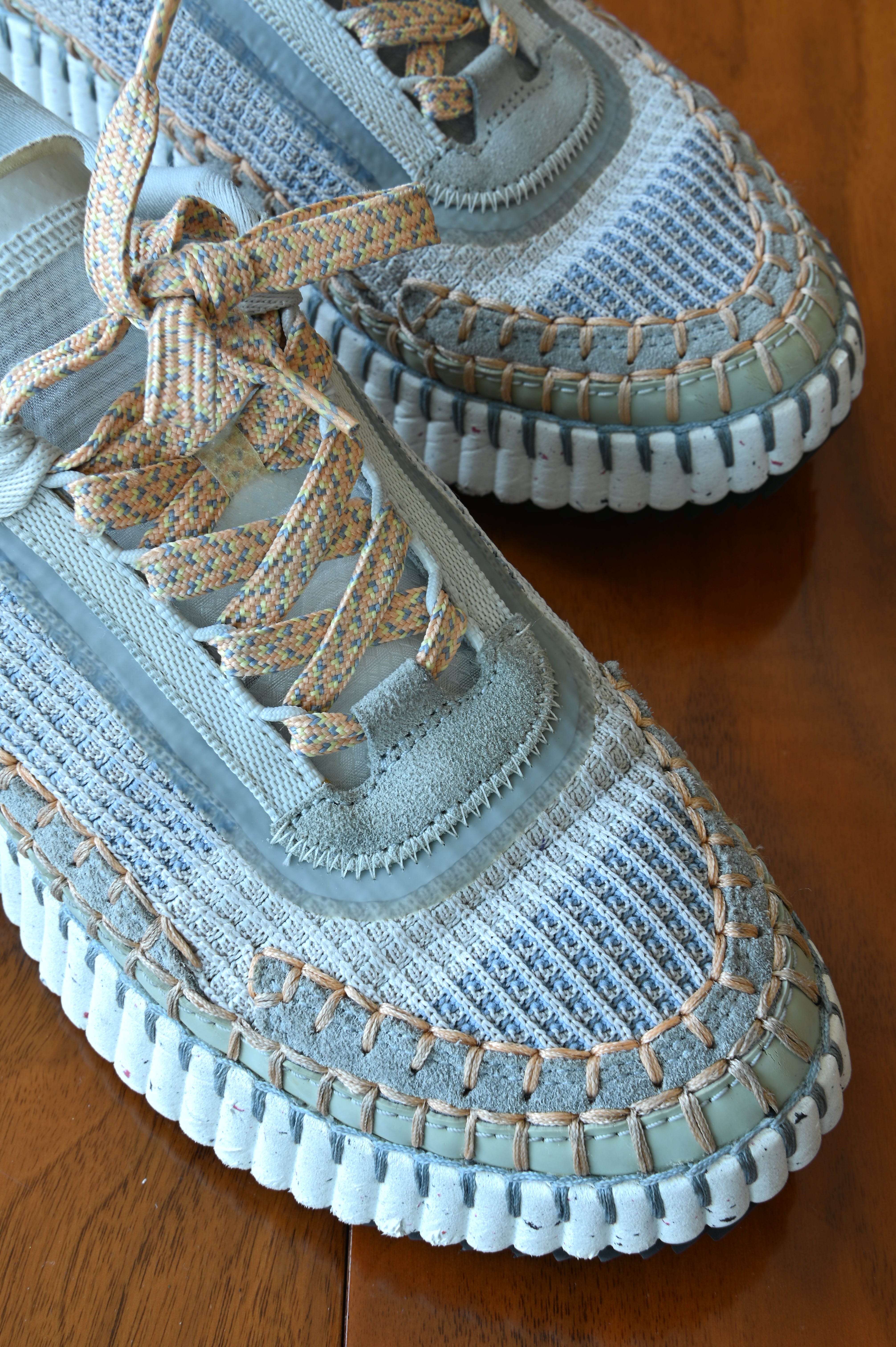 Chloe Light Blue & Orange Woven Sneakers front