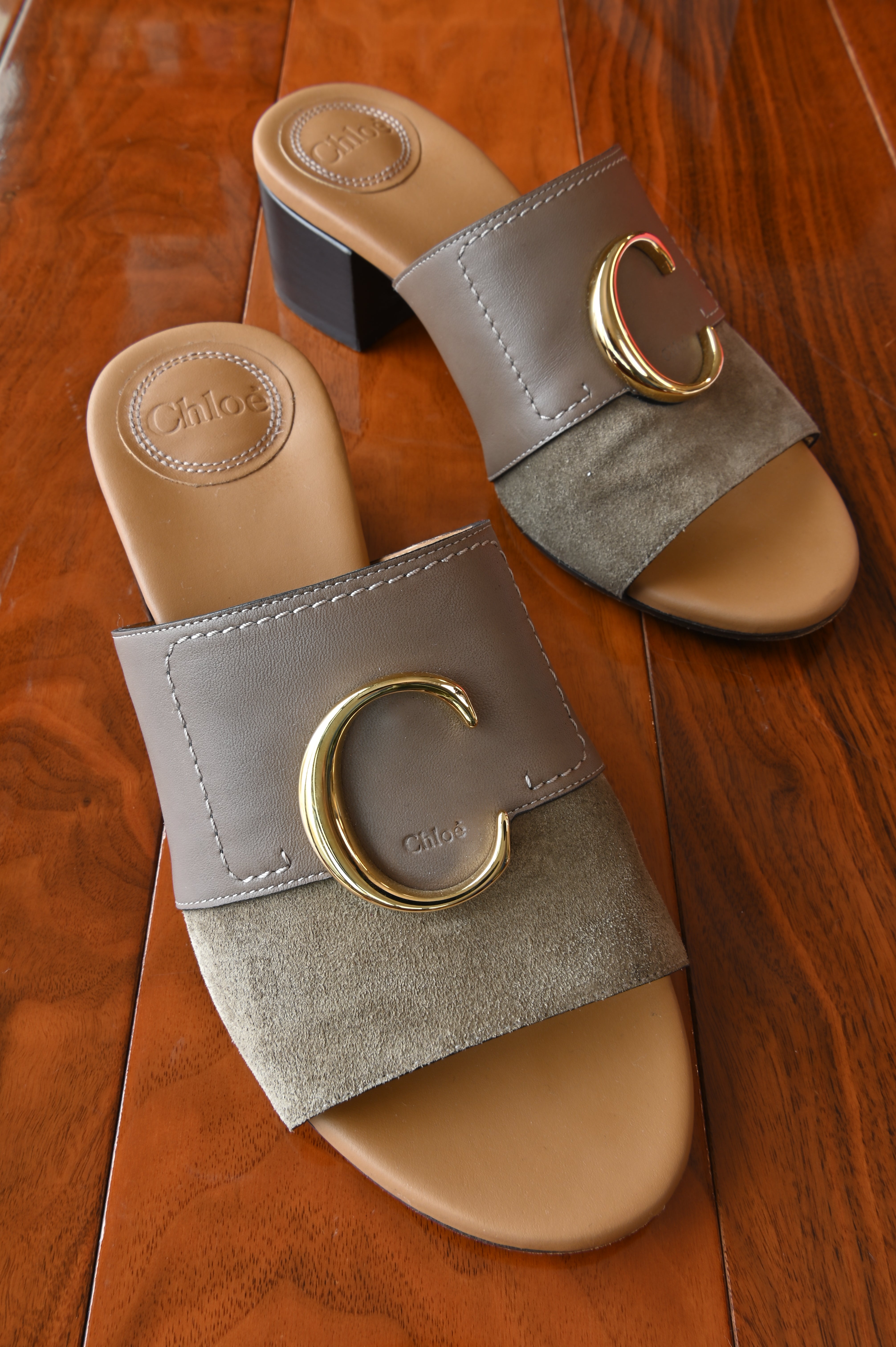 Chloe Logo Brown Suede Leather Sandals