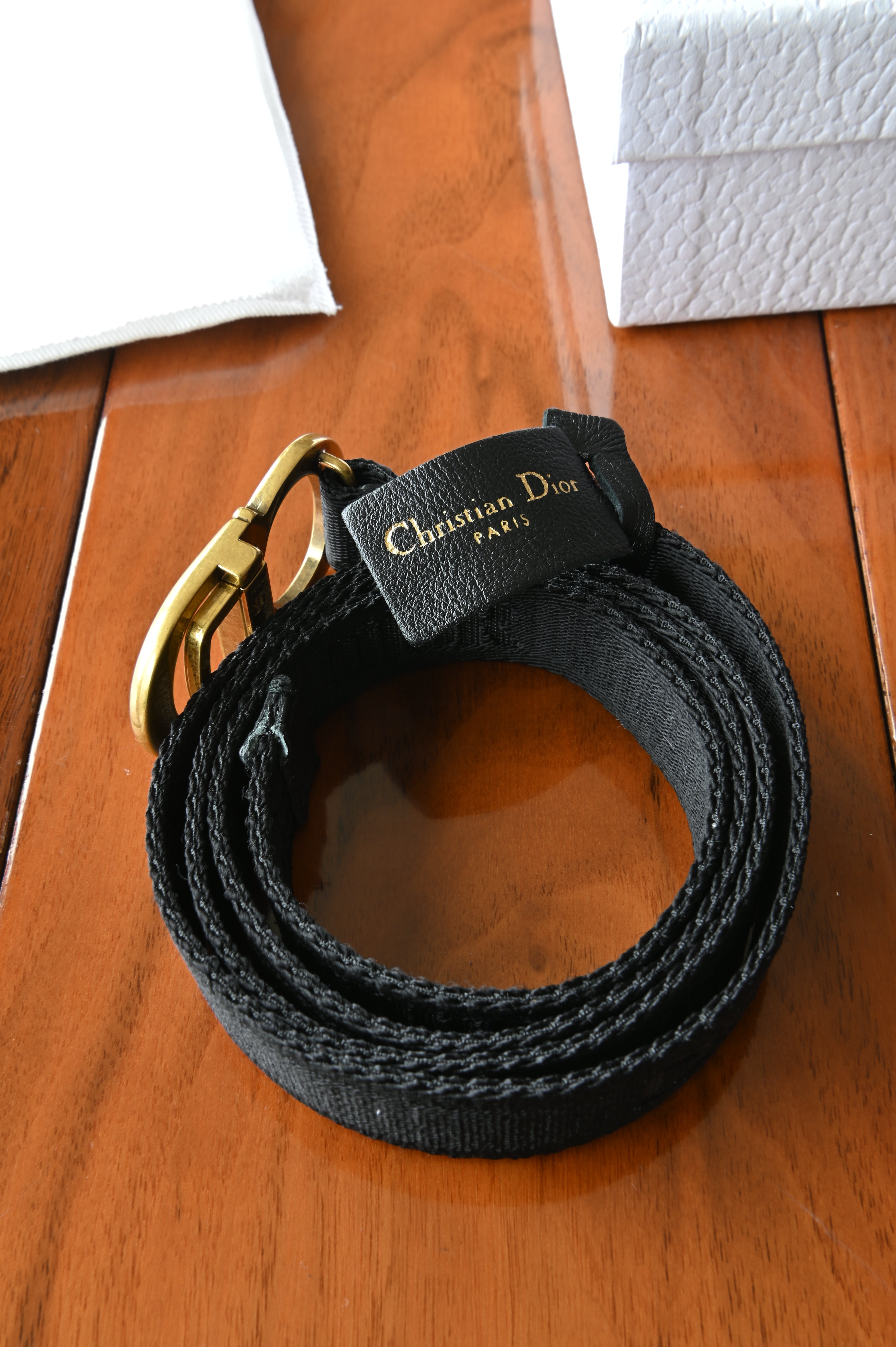 Christian Dior Black Canvas Saddle Belt logo