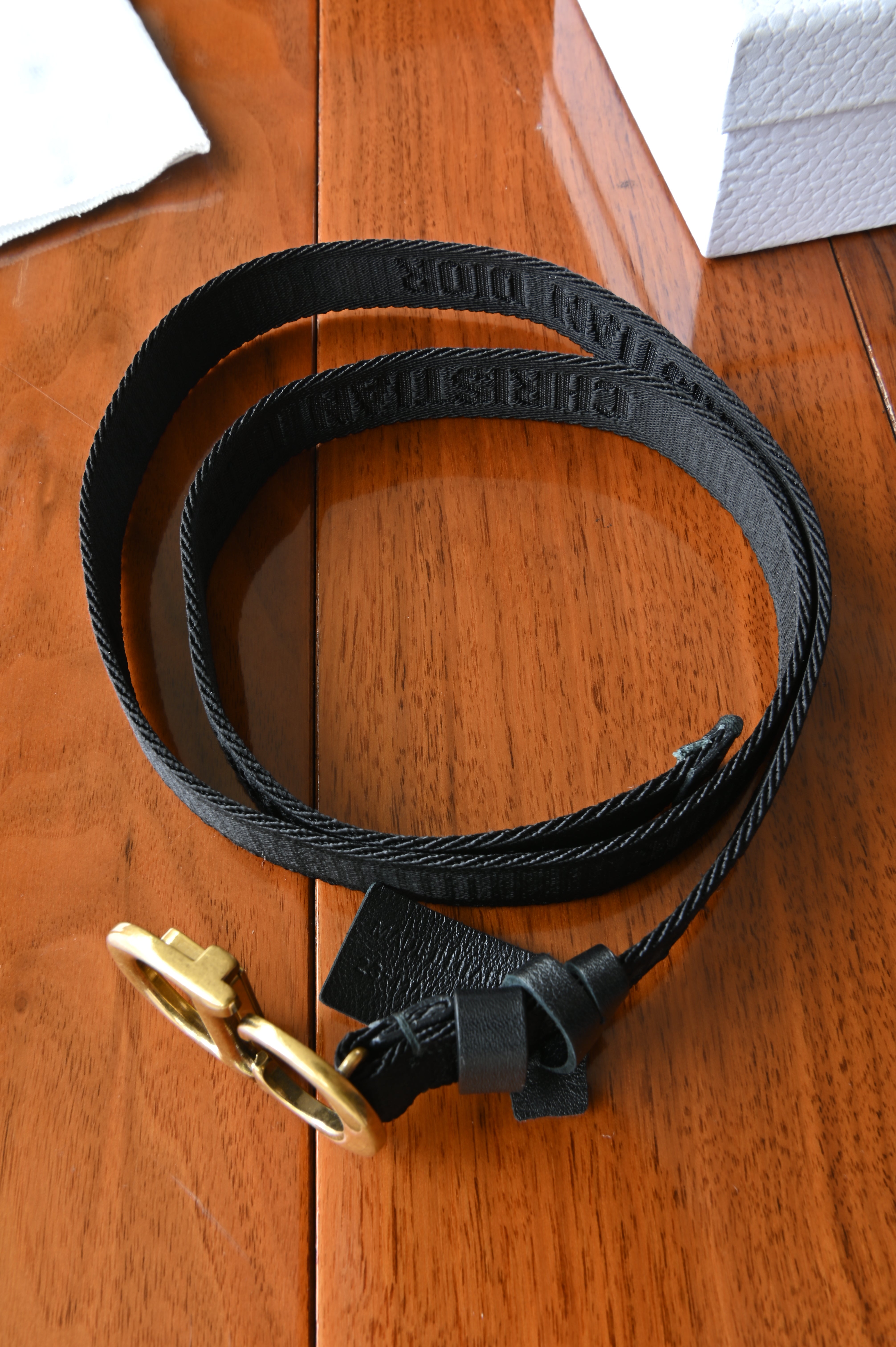 Christian Dior Black Canvas Saddle Belt open