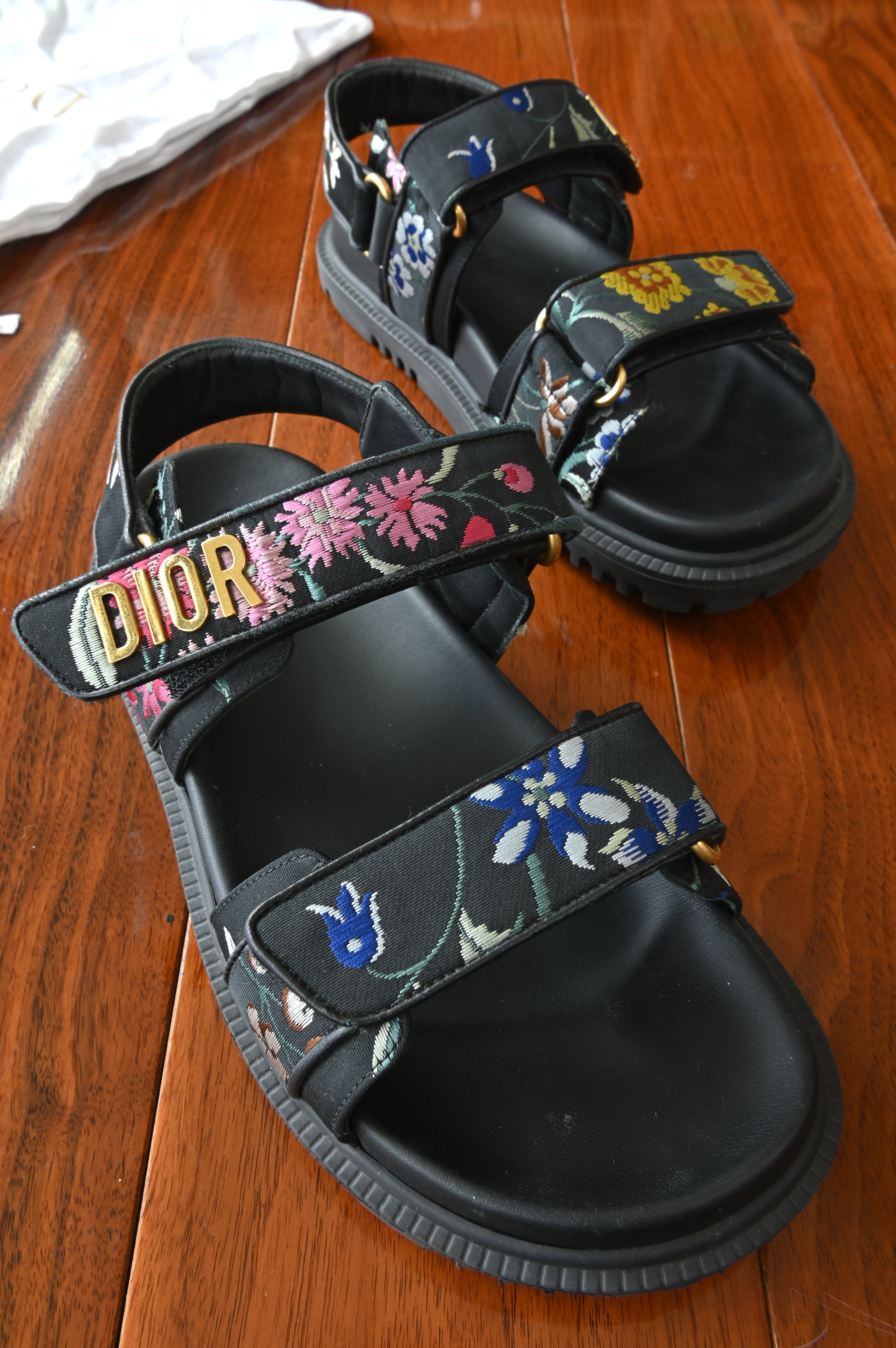 Christian Dior Black Floral Platform Sandals