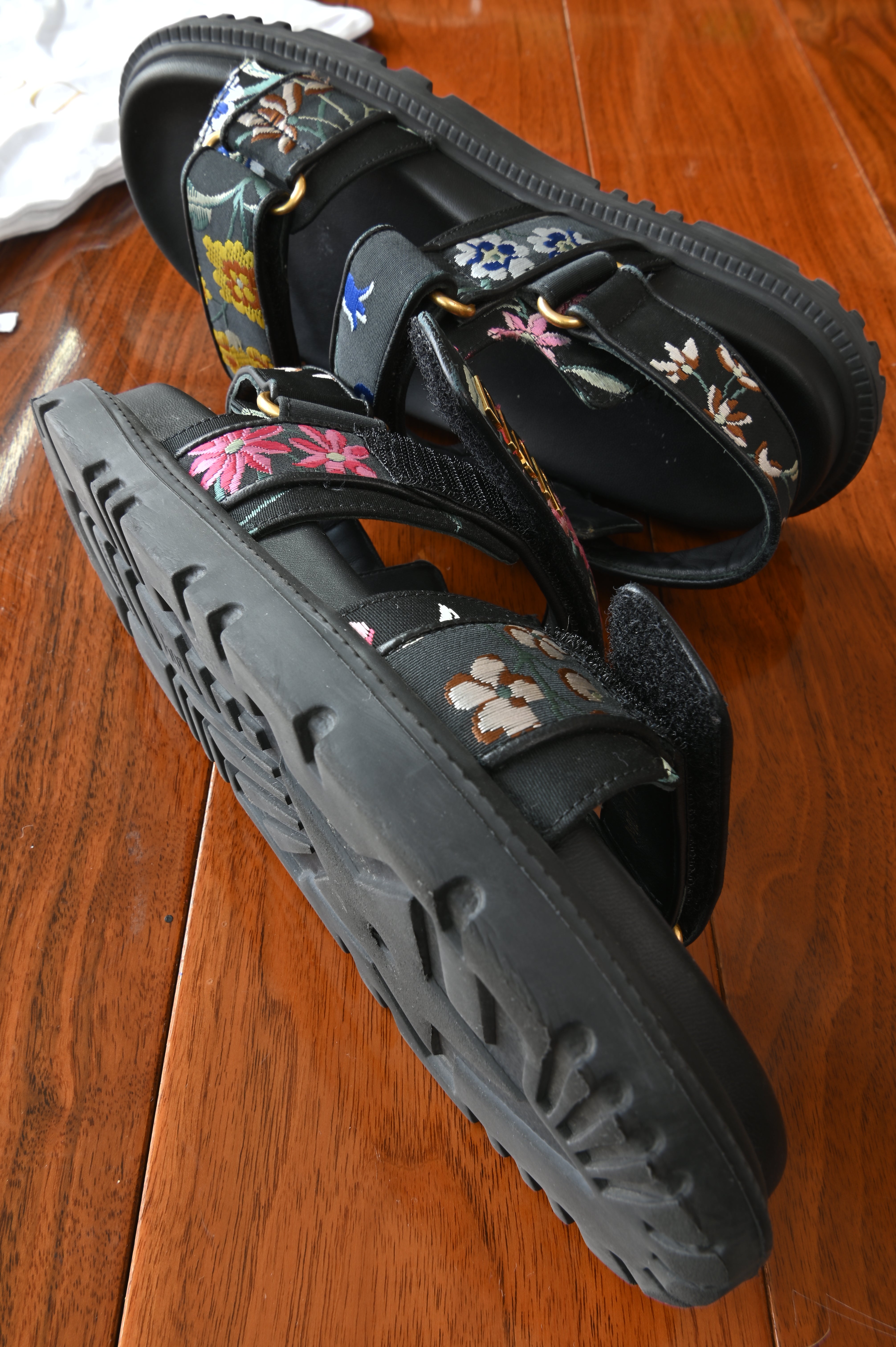 Christian Dior Black Floral Platform Sandals side