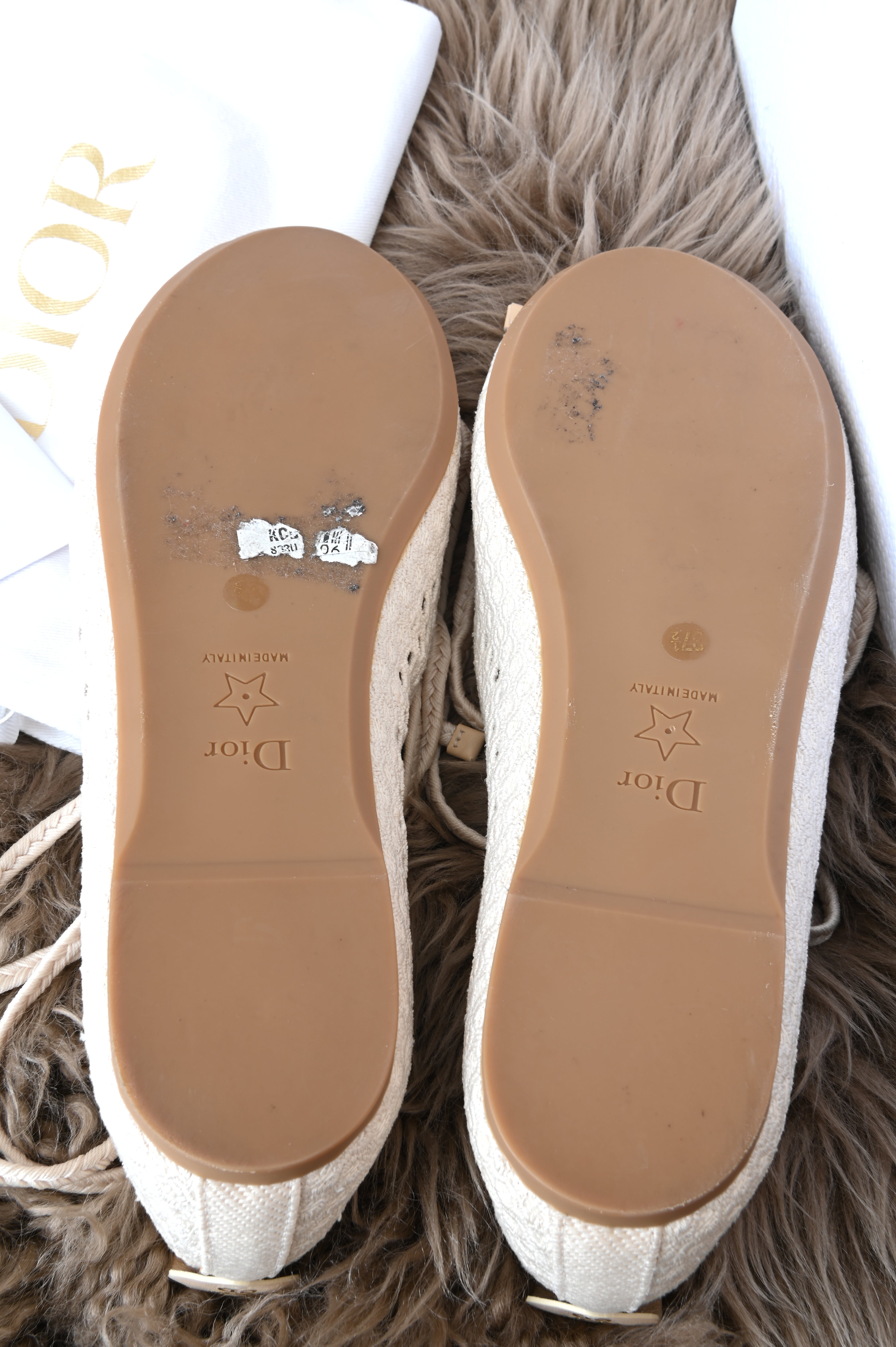 Christian Dior Cream Technical Fabric Poeme Ankle Wrap Ballet Flats bottom