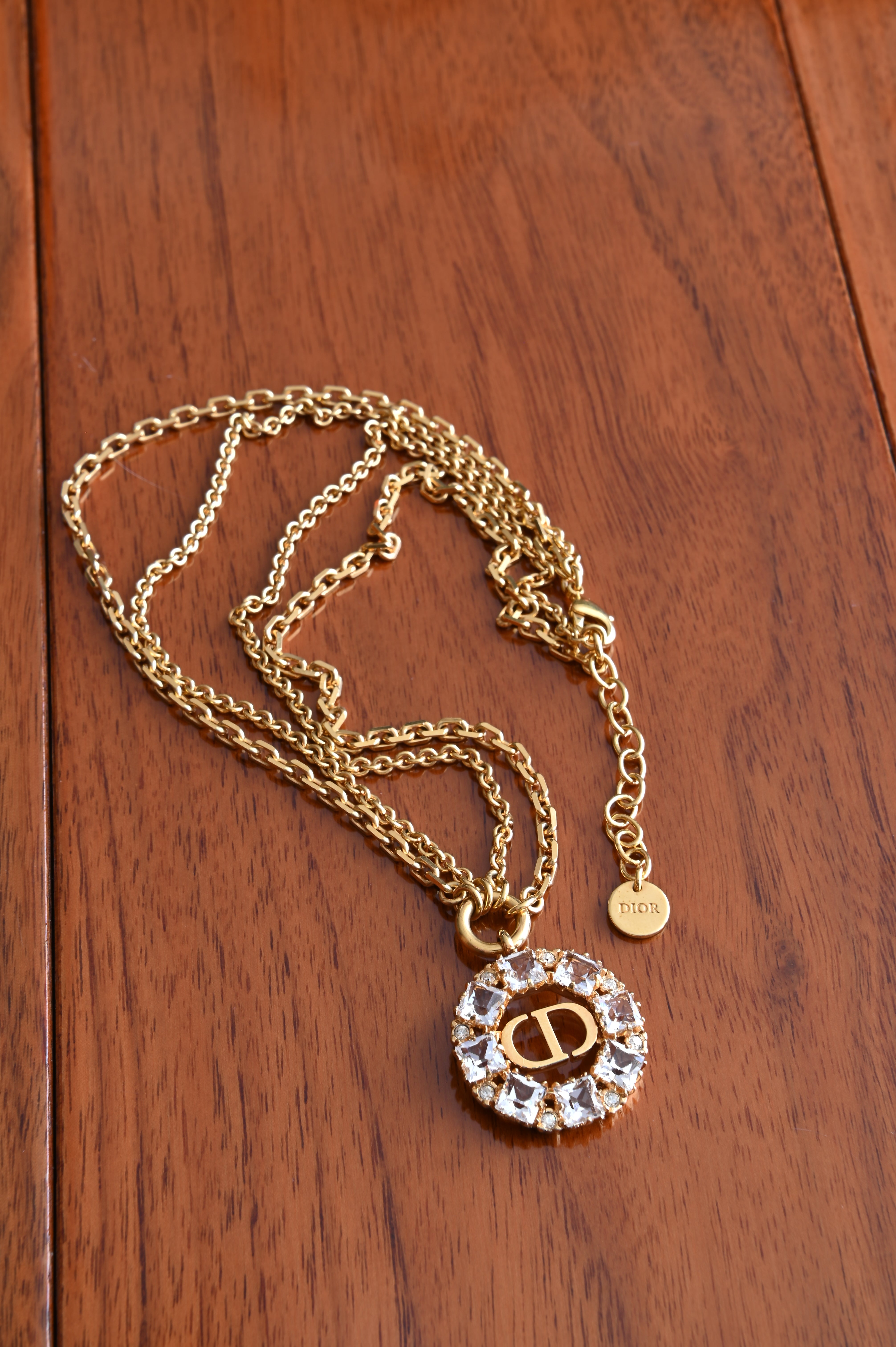 Christian Dior Petit CD pendant Double Necklace with crystals front