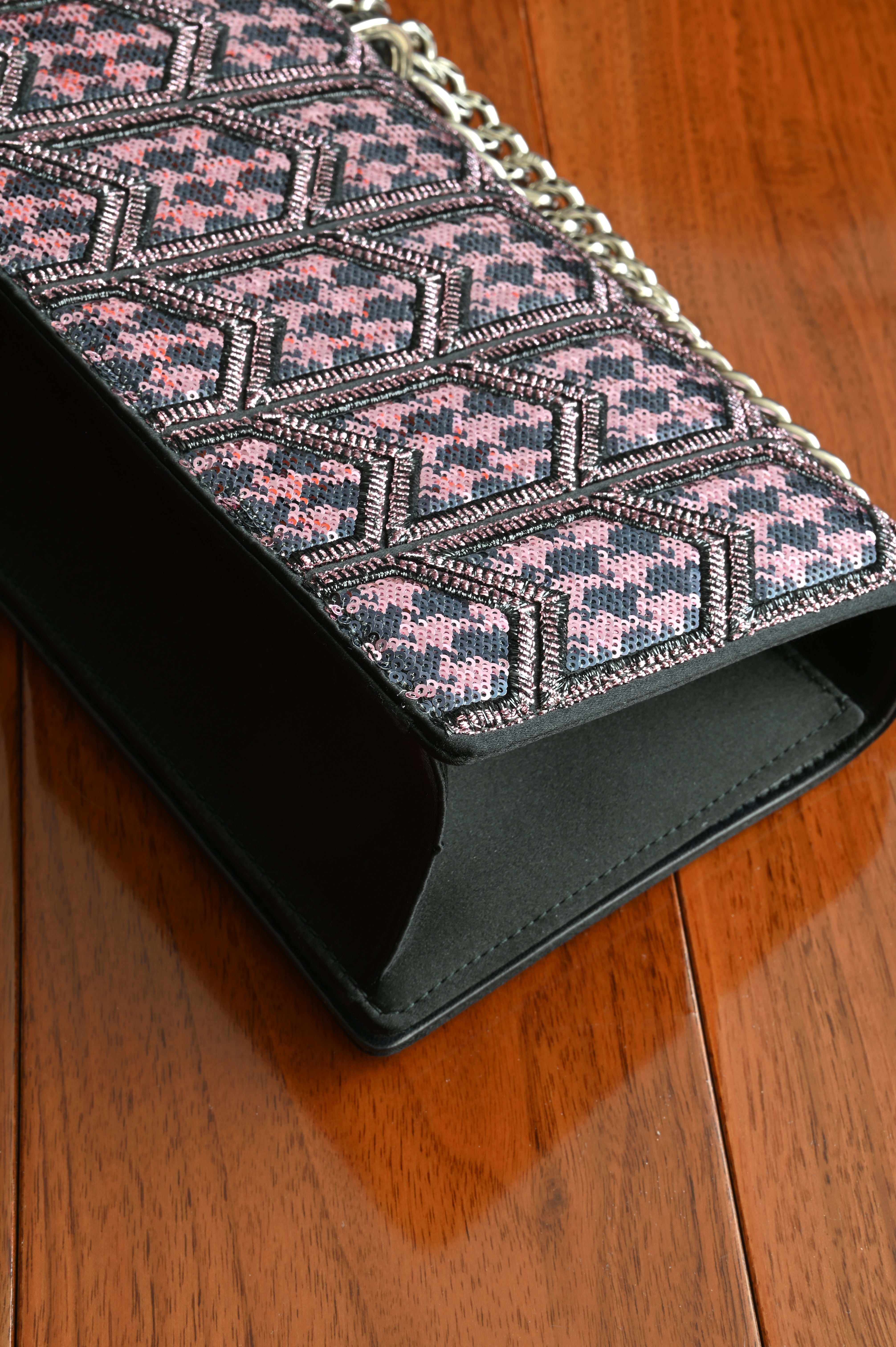 Christian Dior Sequin Diorama in pink and black back corner two