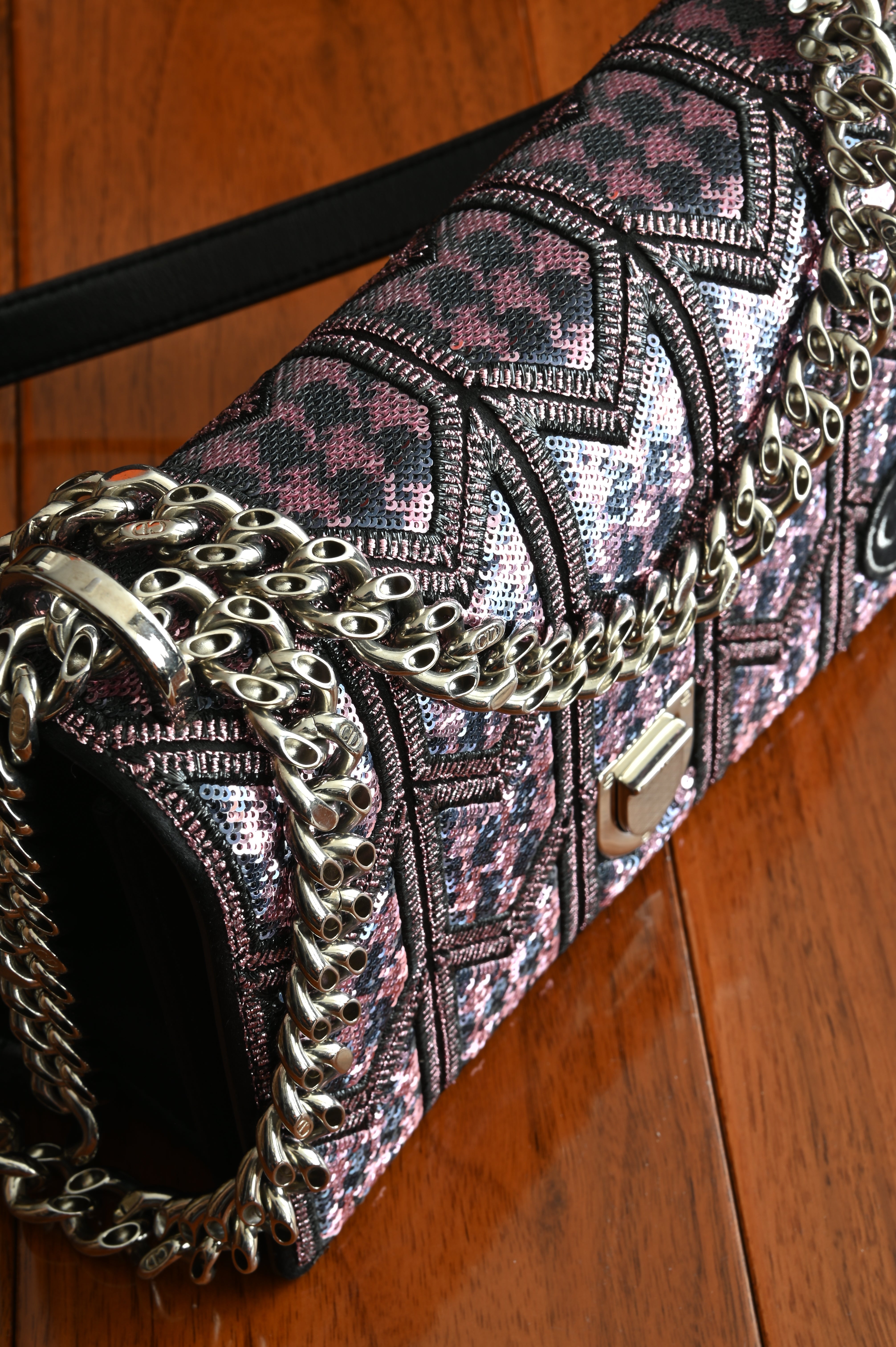 Christian Dior Sequin Diorama in pink and black close