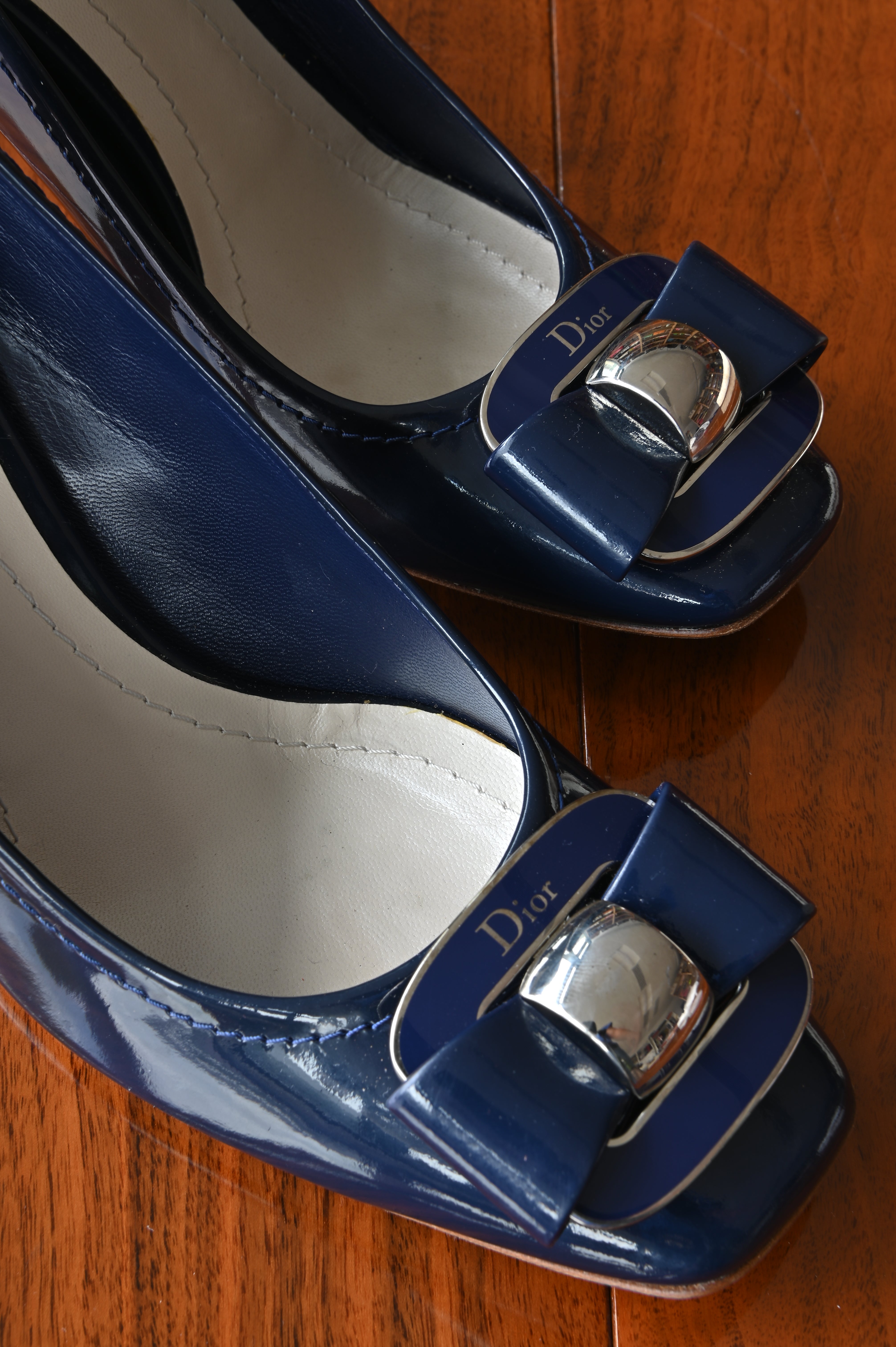 Christian Dior square-toe wedge pumps front
