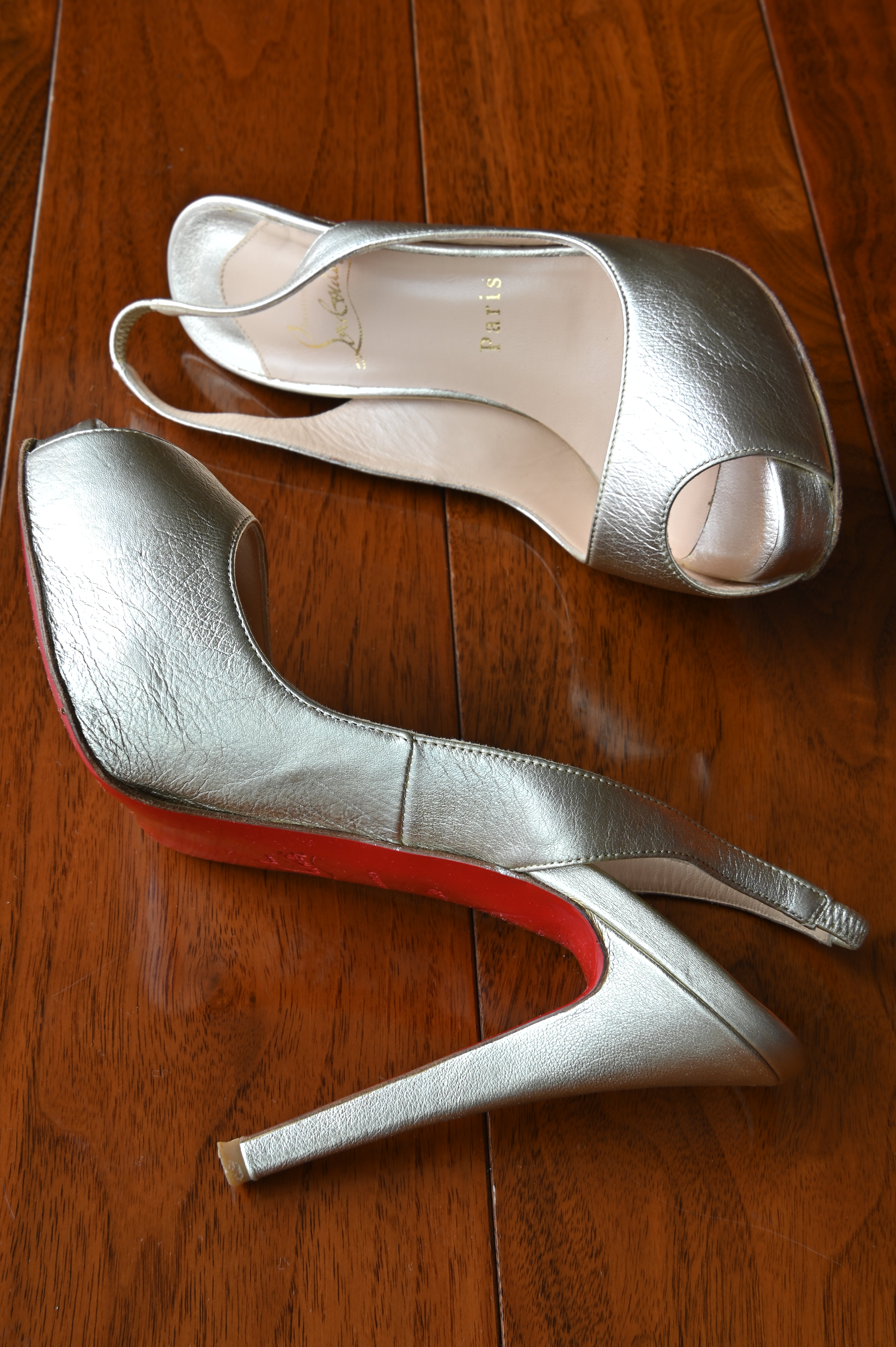 Christian Louboutin Silver Metallic Leather Slingback Pumps side two