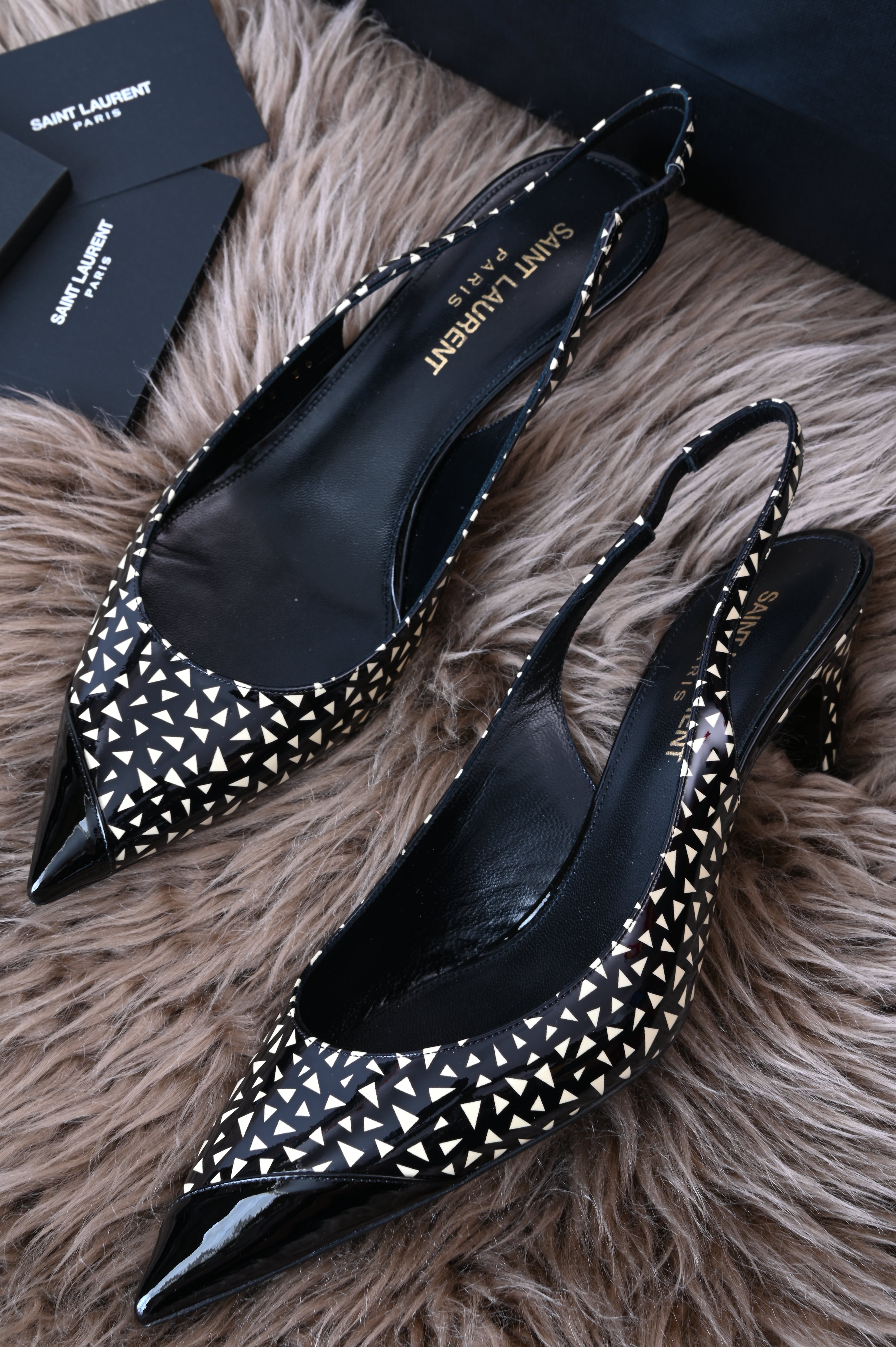 Saint Laurent Sling back printed pattern kitten heels