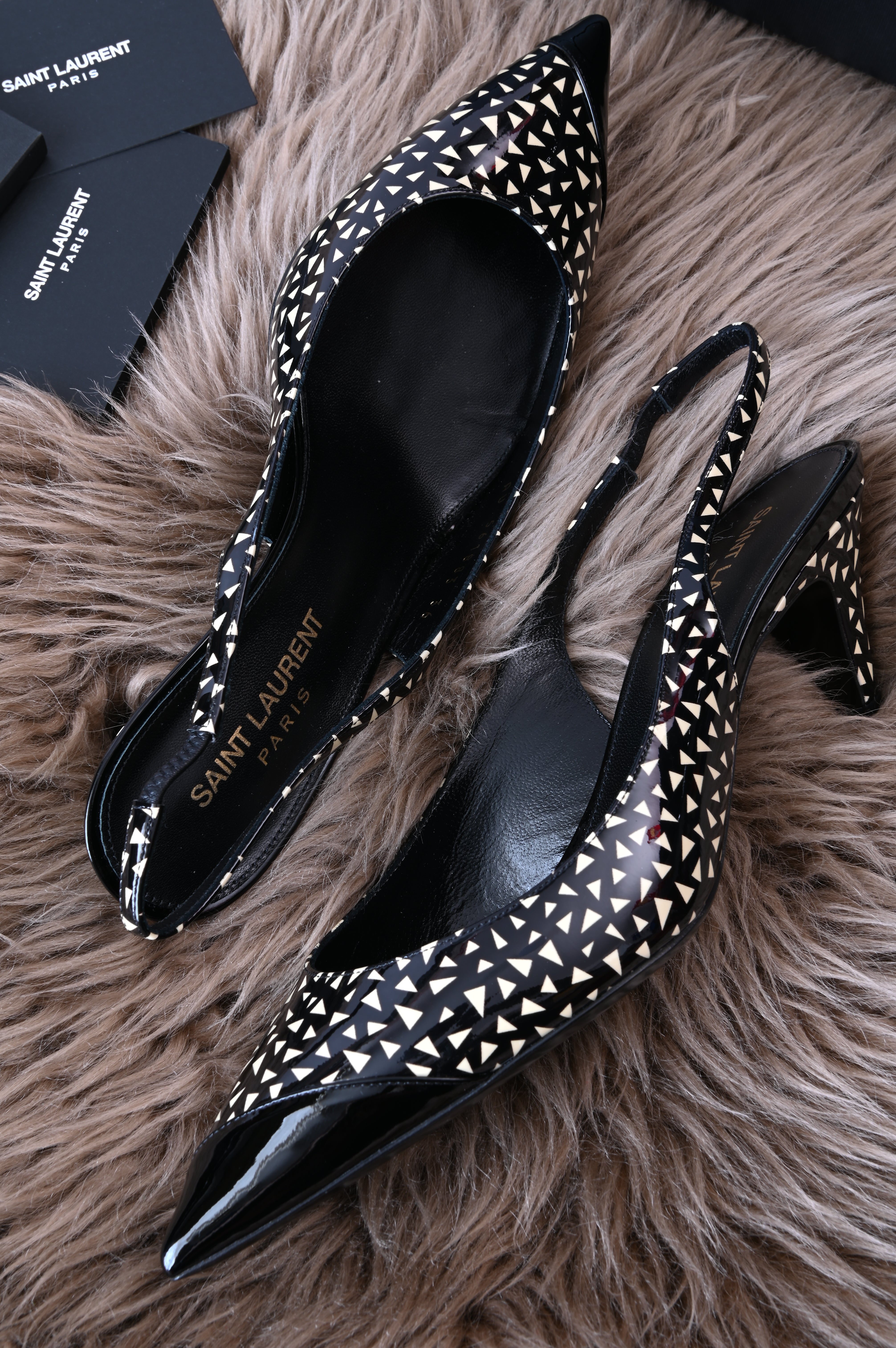 Saint Laurent Sling back printed pattern kitten heels