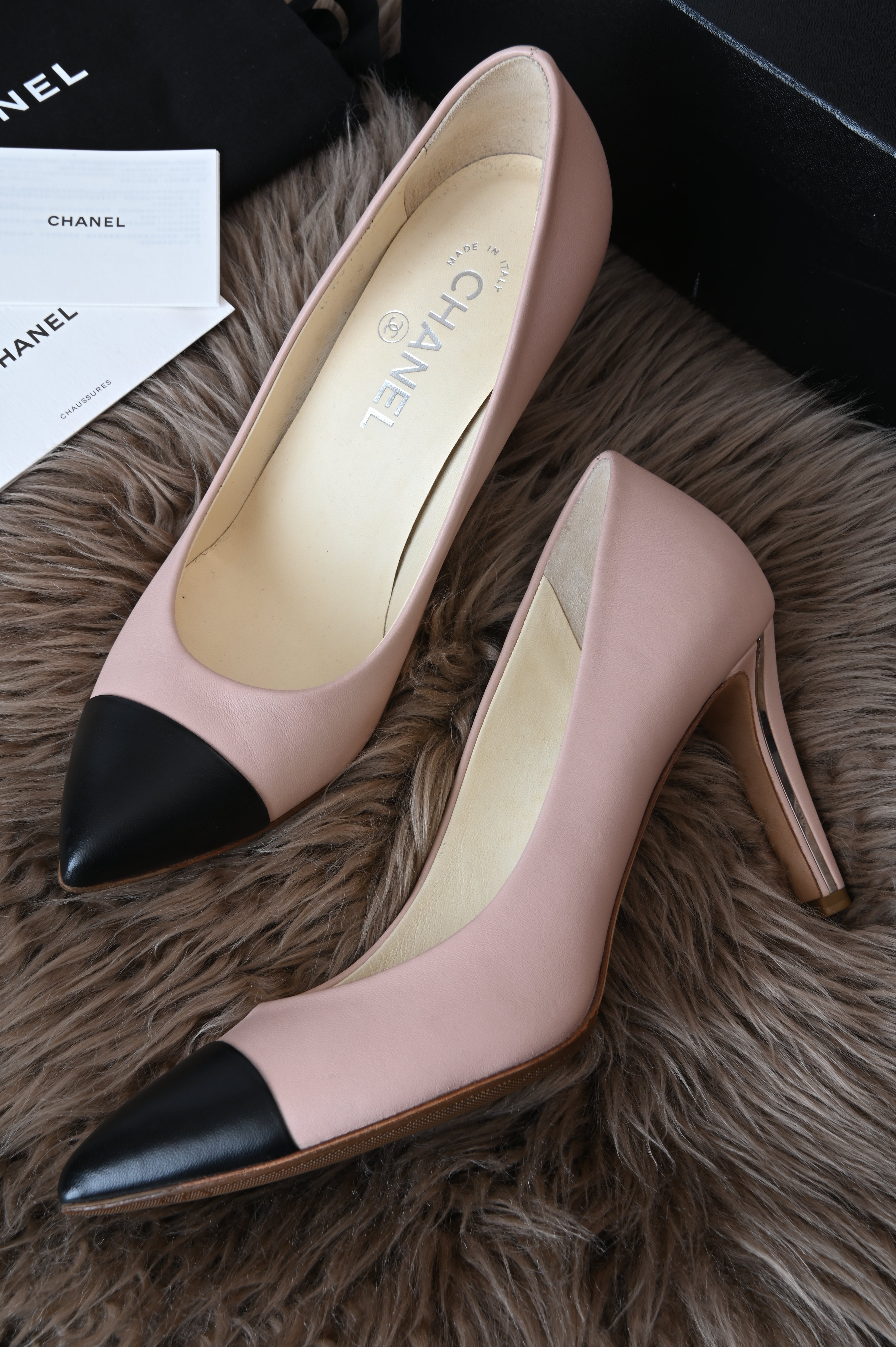 Chanel two-tone classic pumps with stainless detailing