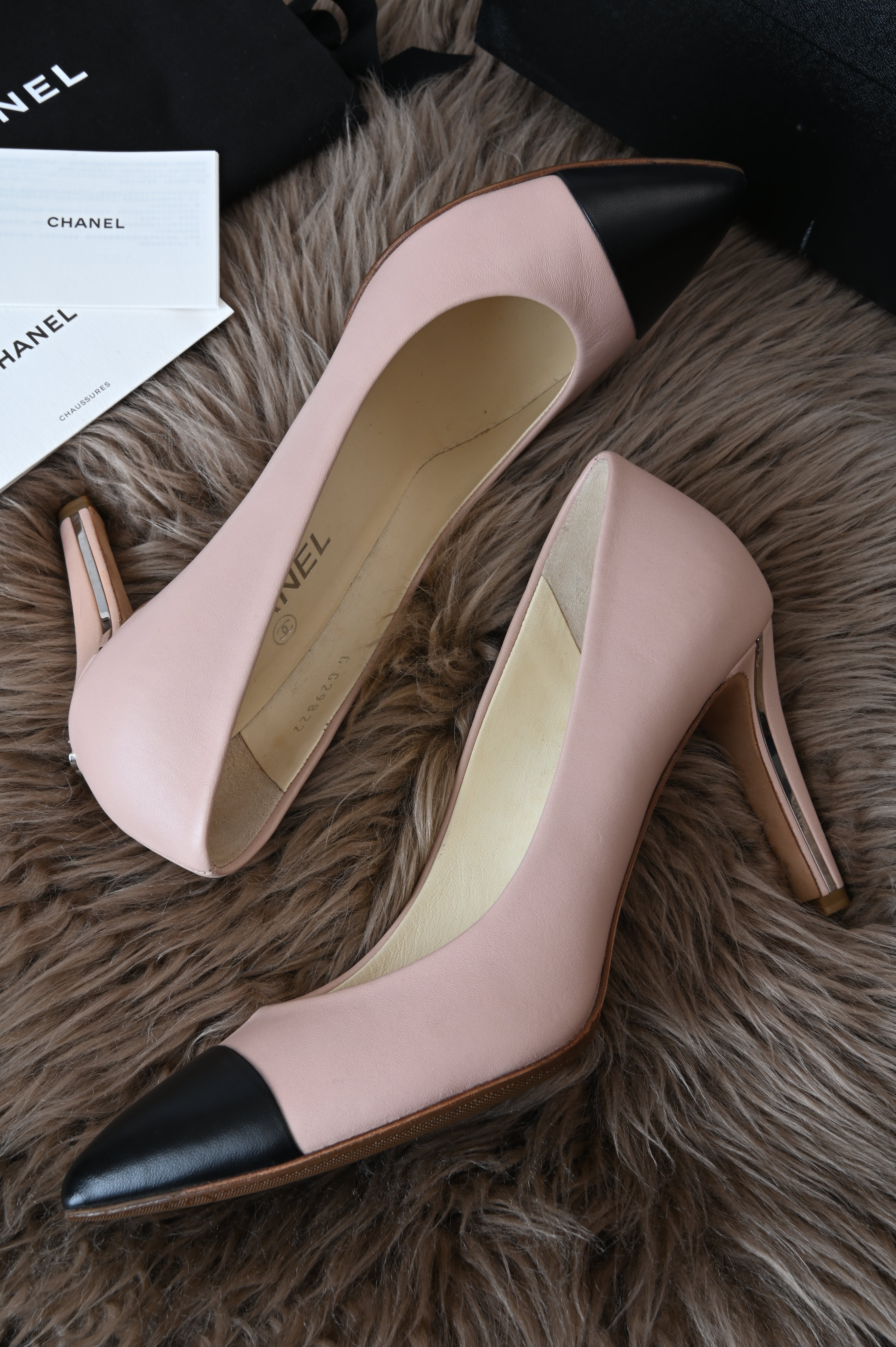 Chanel two-tone classic pumps with stainless detailing