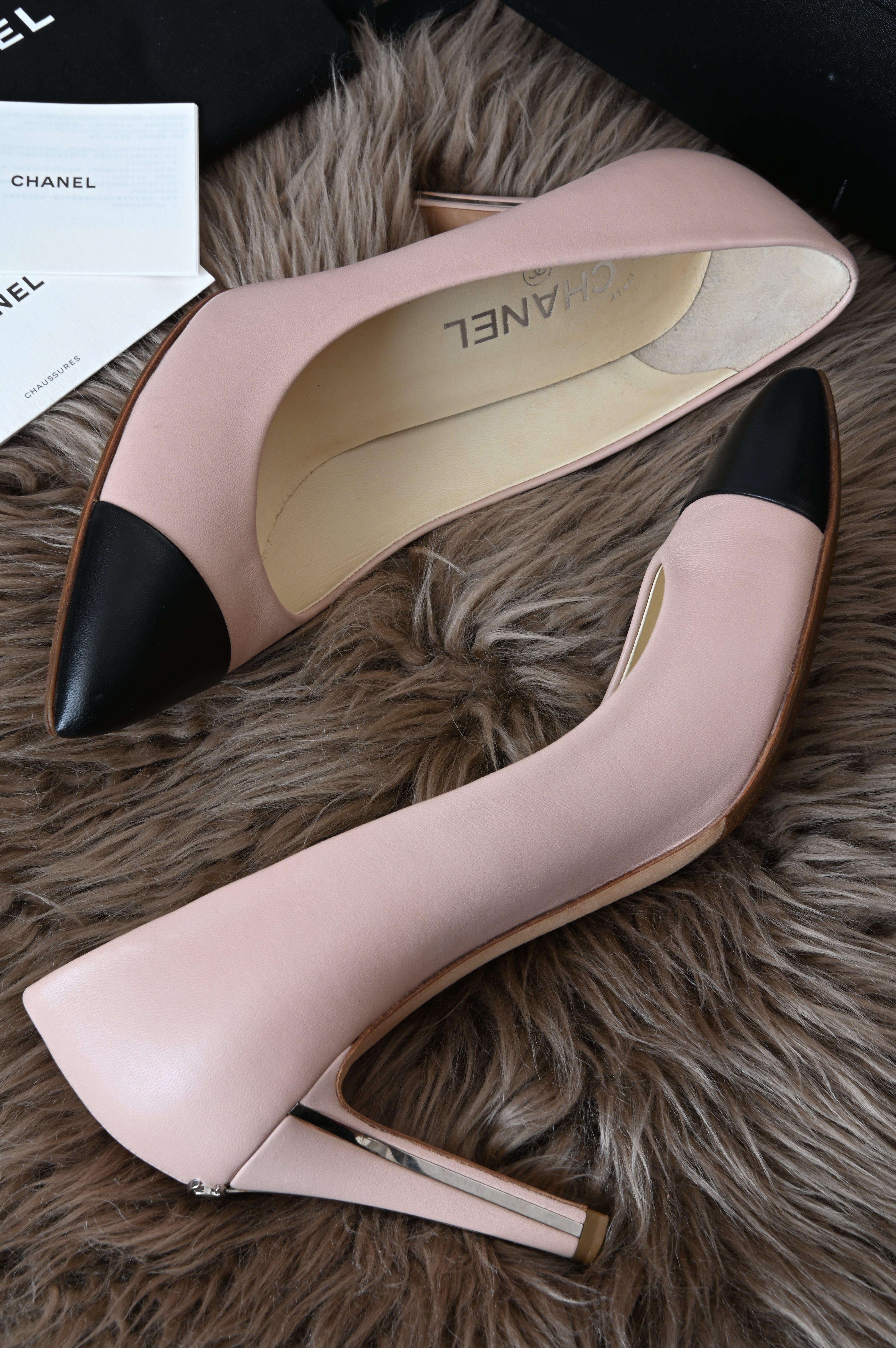 Chanel two-tone classic pumps with stainless detailing
