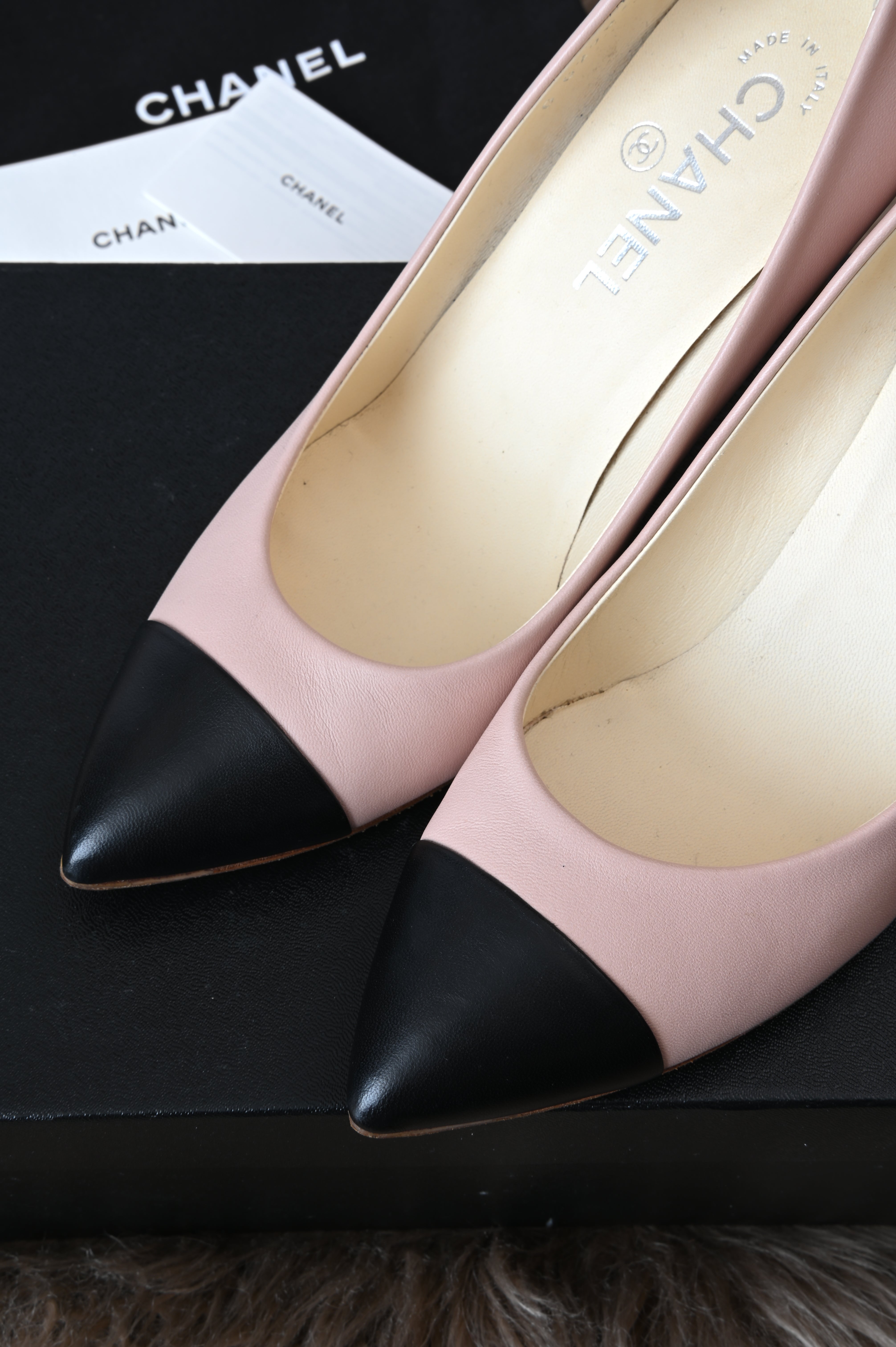 Chanel two-tone classic pumps with stainless detailing