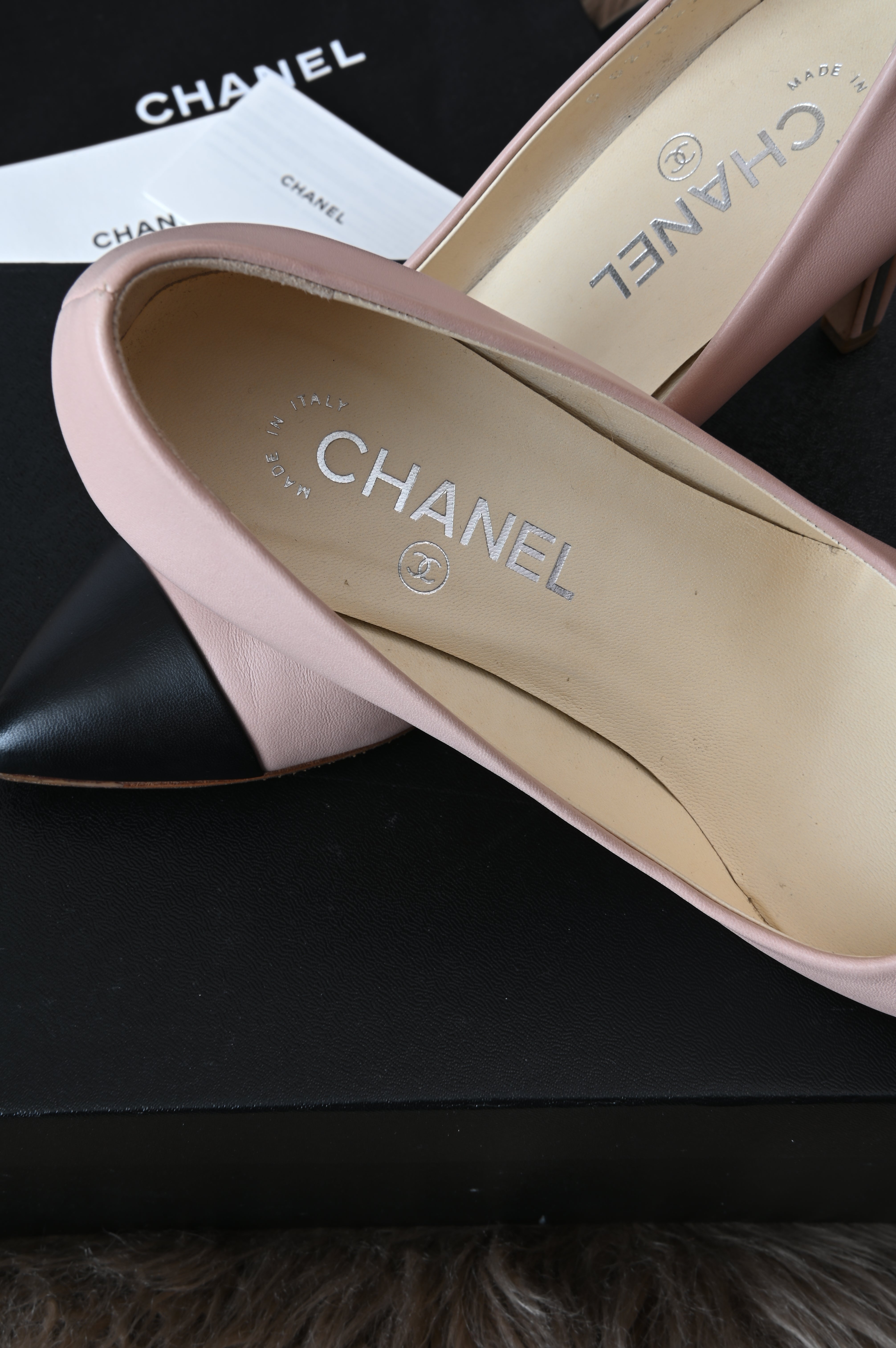 Chanel two-tone classic pumps with stainless detailing