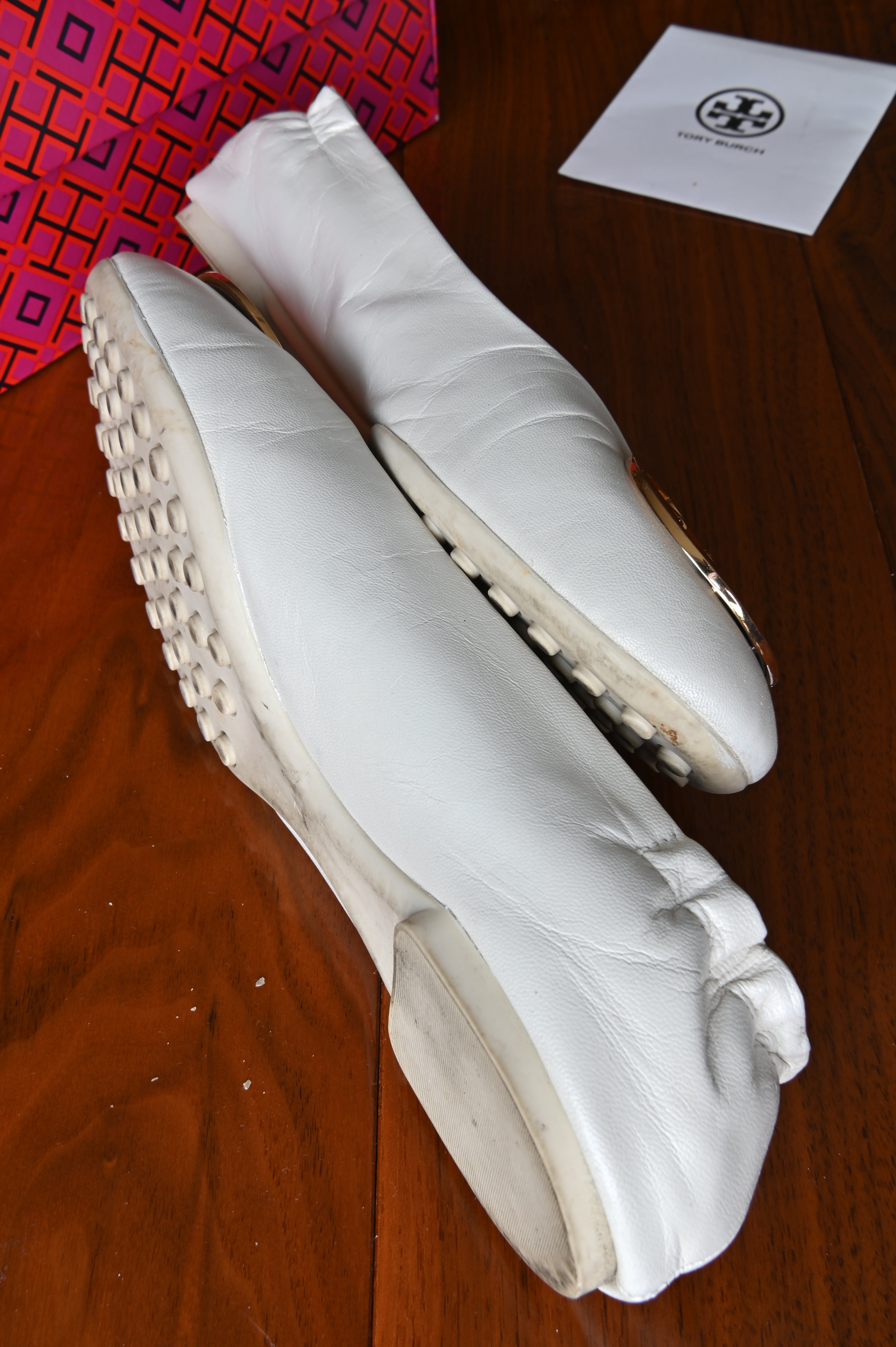 Tory Burch White Minnie Travel Ballet Flats