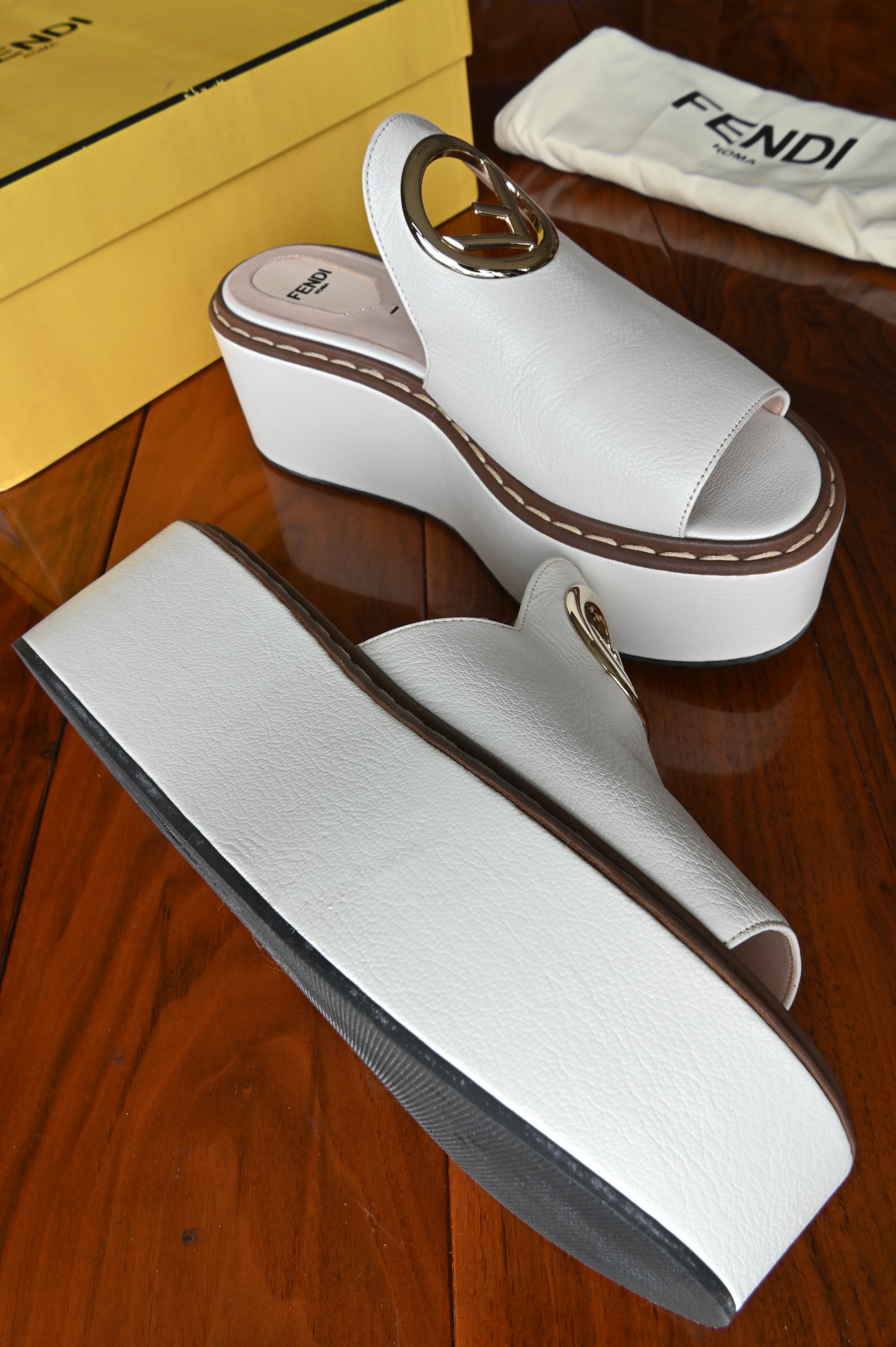 Fendi White Platform Mules