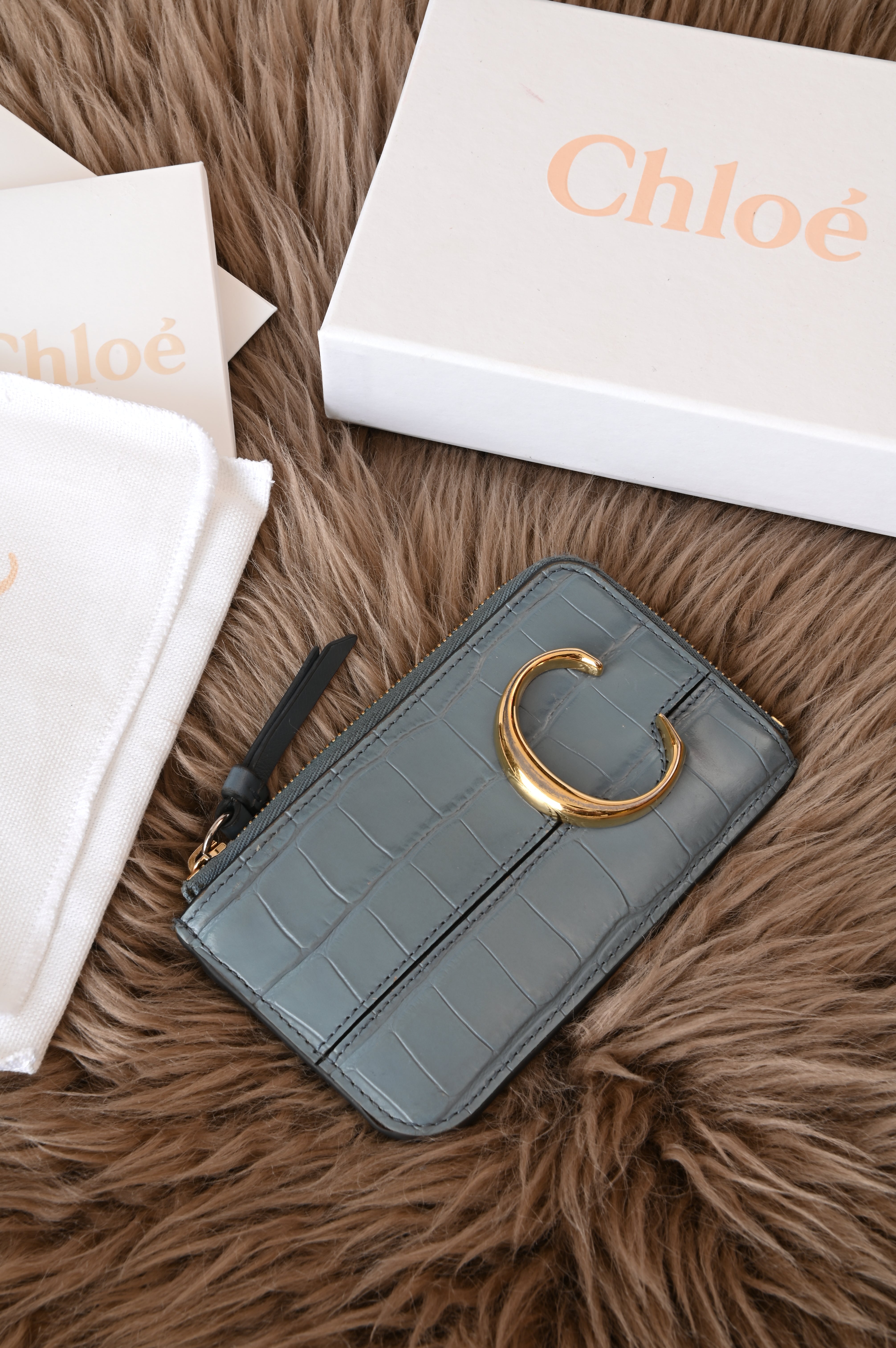 Chloe C cardholder in teal blue croc embossed