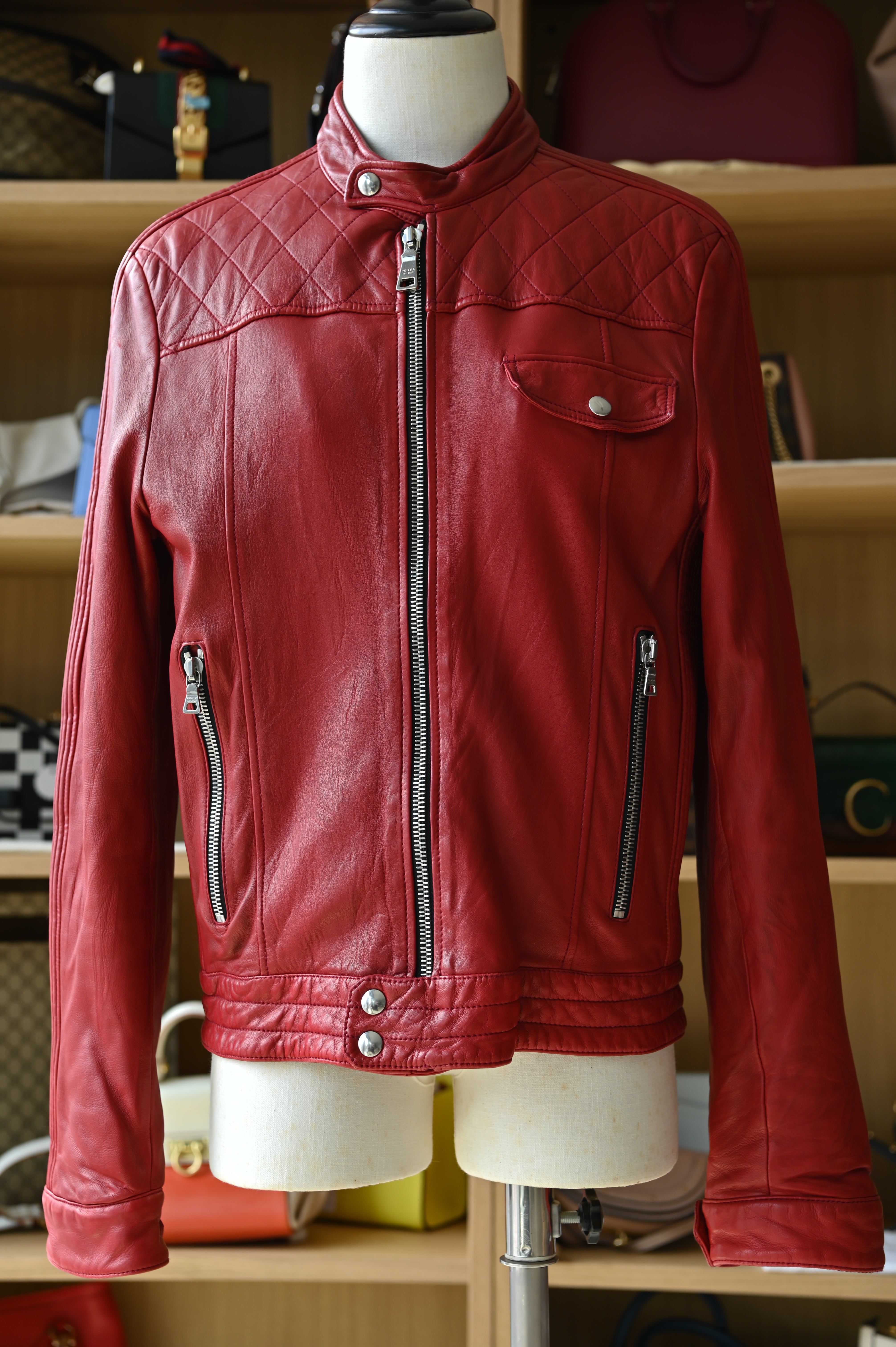 Prada Red Leather Biker Jacket
