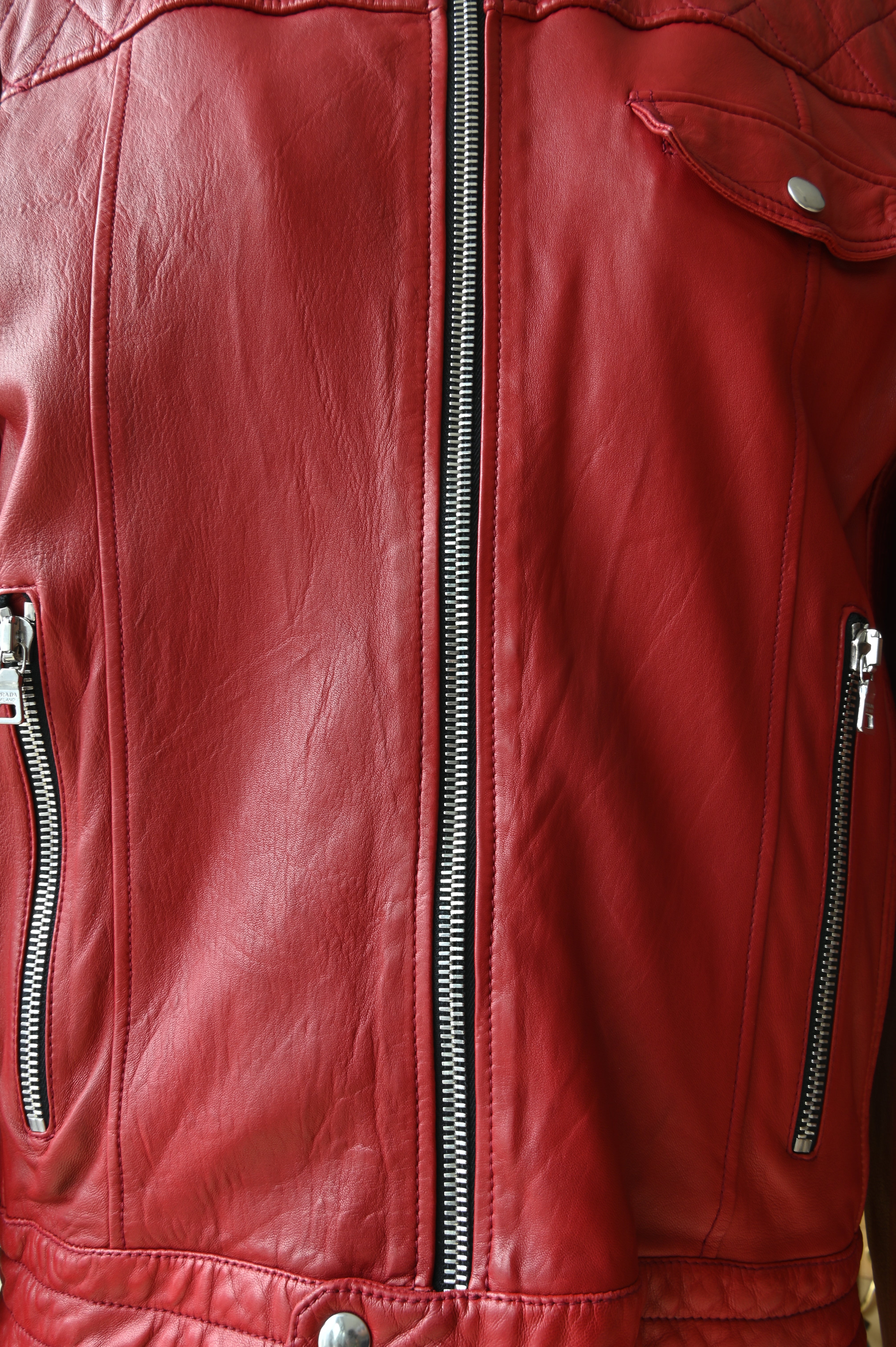 Prada Red Leather Biker Jacket