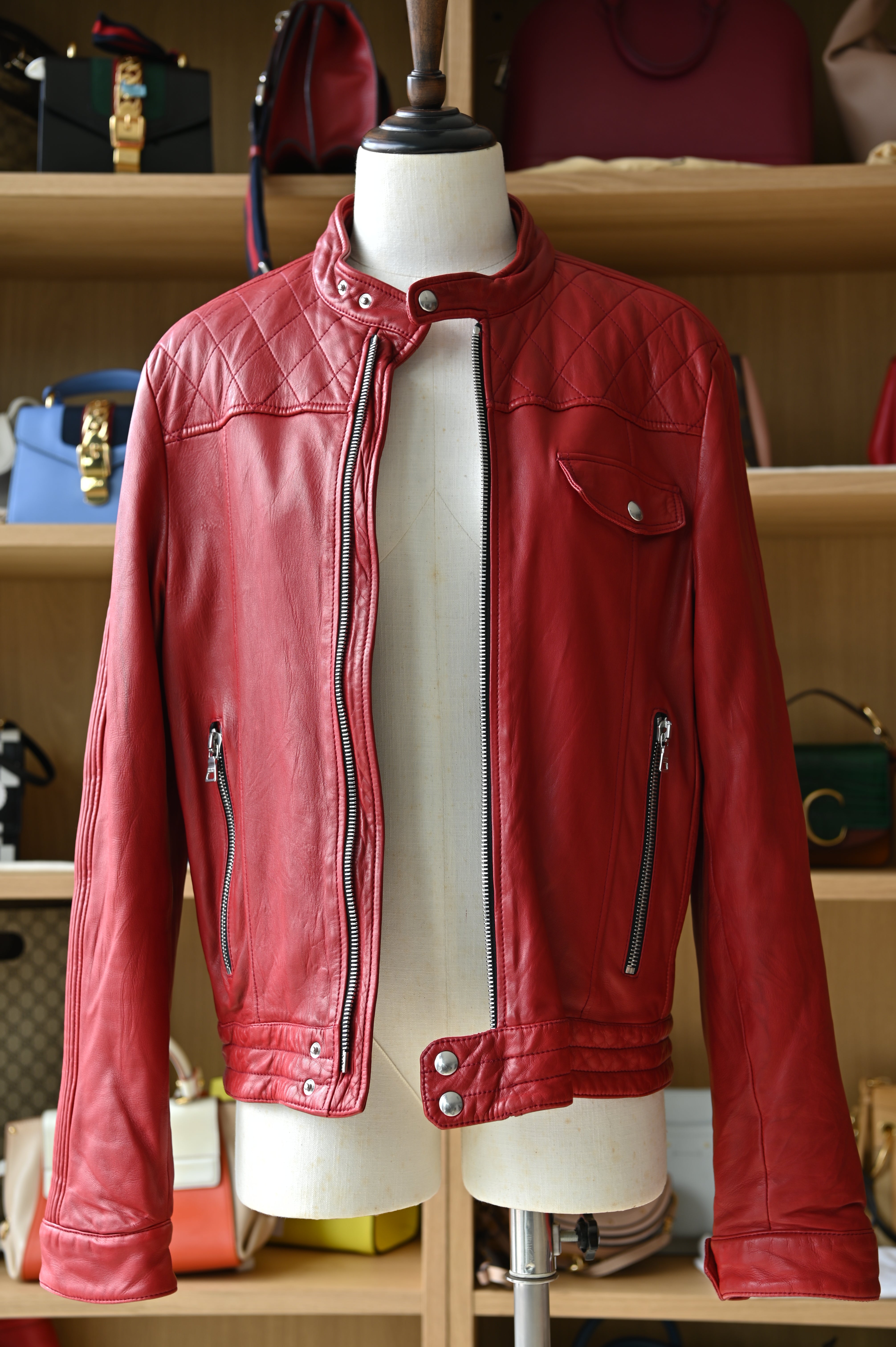 Prada Red Leather Biker Jacket